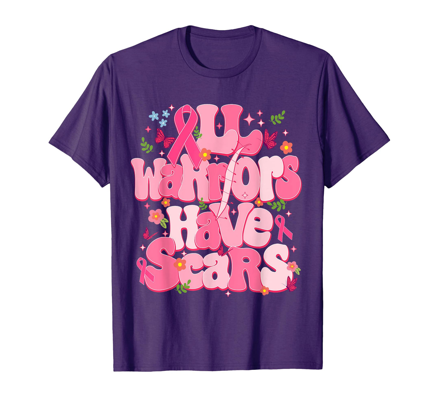 All Warriors Have Scars Pink Ribbon Breast Cancer Awareness T-Shirt