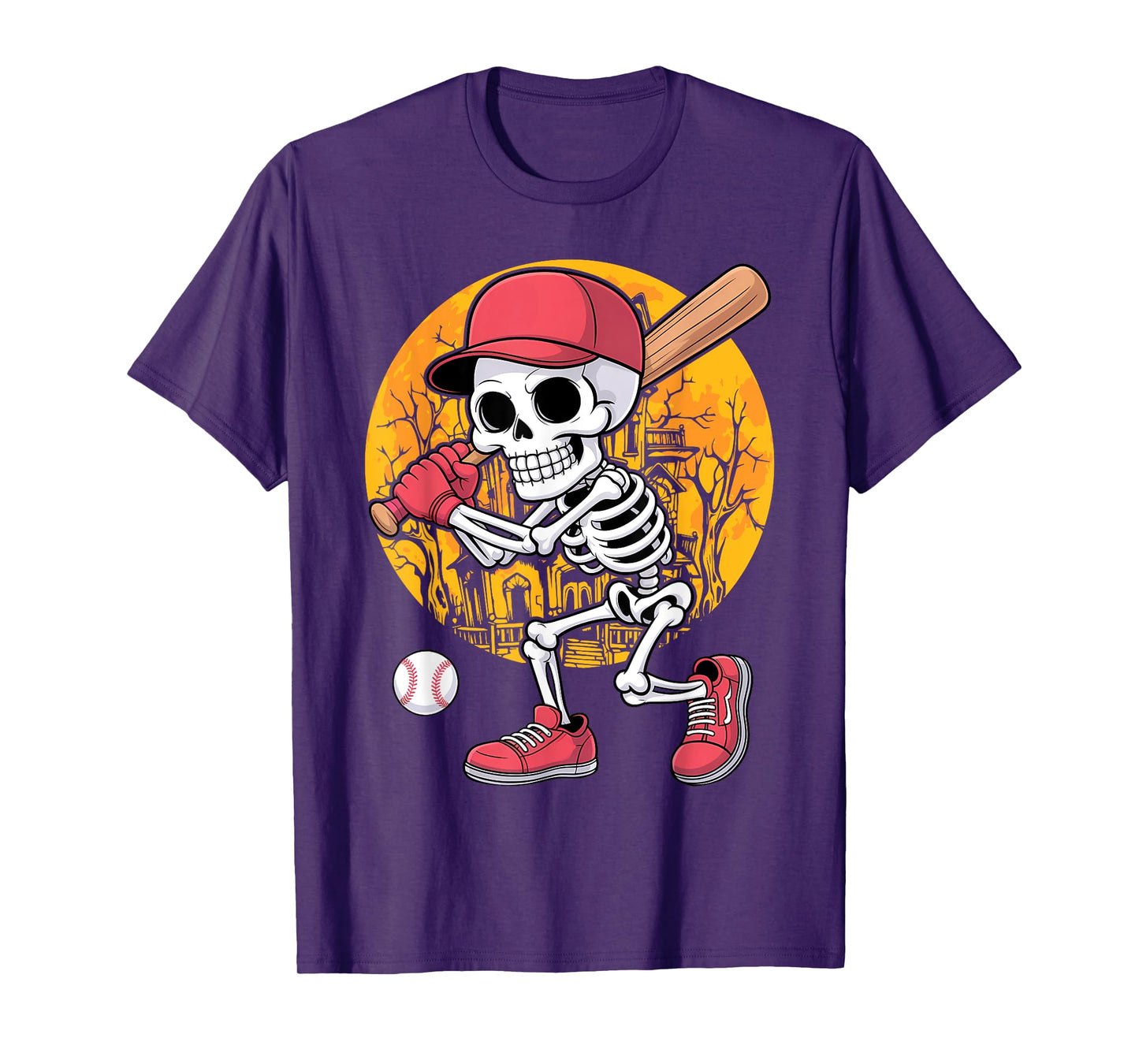 Skeleton Men Boys Baseball Halloween T-Shirt