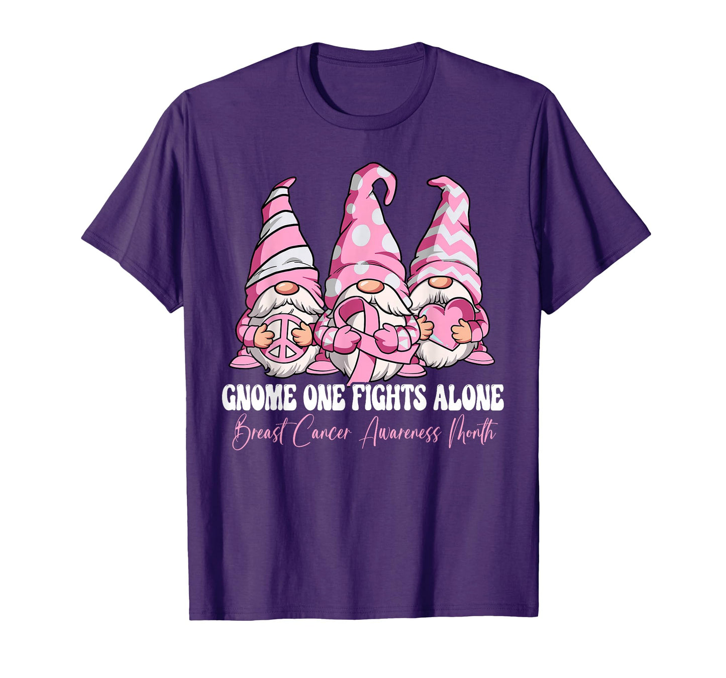 Gnome One Fights Alone Breast Cancer Awareness Month T-Shirt