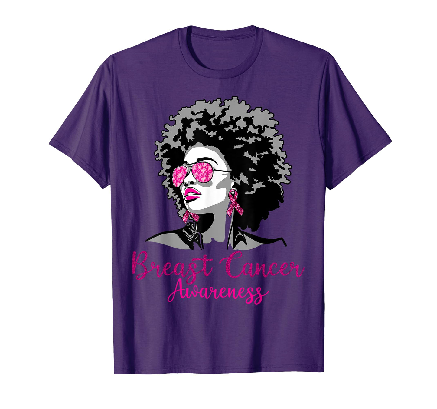 Afro African American Breast Cancer Awareness Black Womens T-Shirt