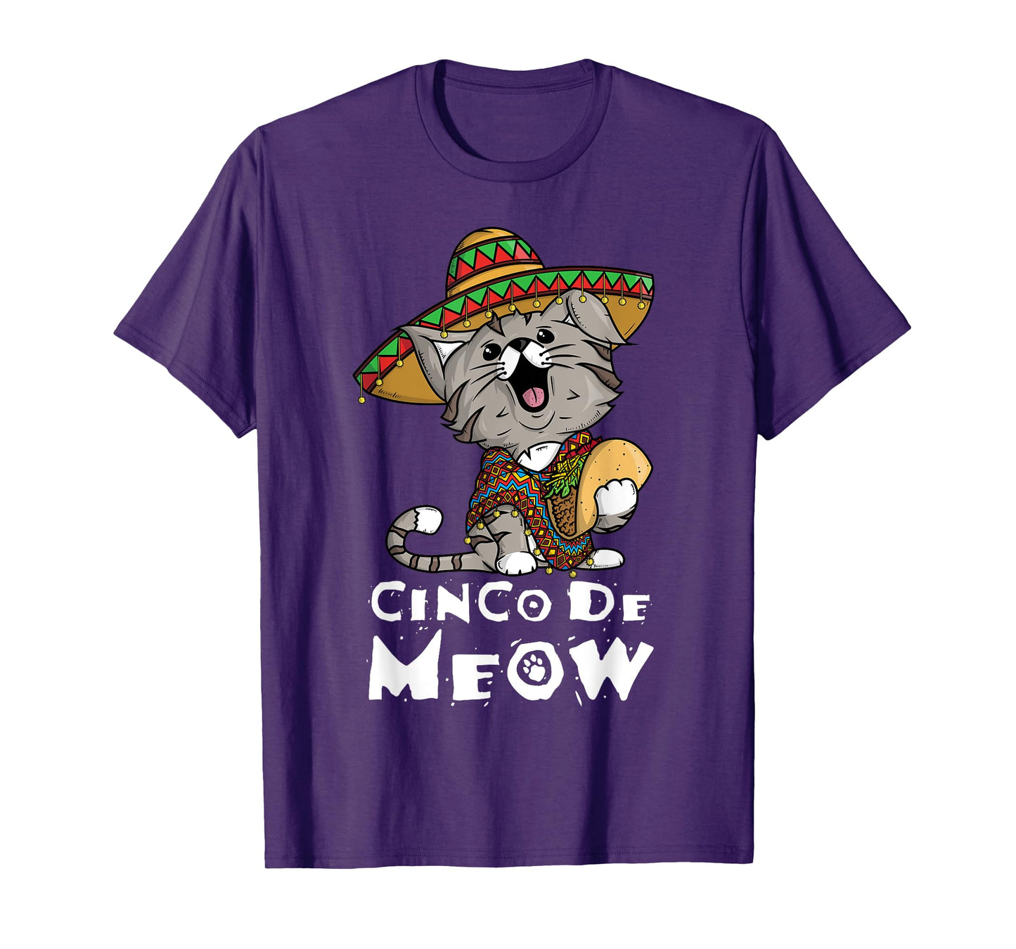 Cinco De Meow Shirt with Smiling Cat Taco and Sombrero Men Women Girls Kids T-Shirt