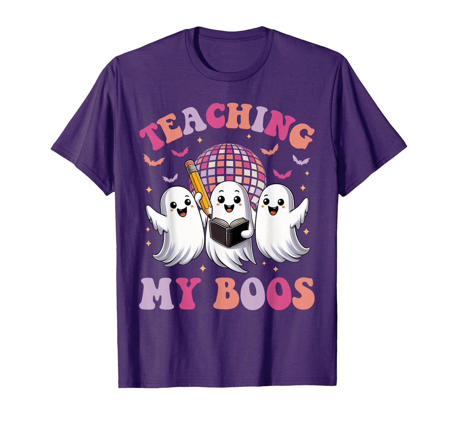 Groovy Teaching My Boos Crew Funny Ghost Halloween Teacher T-Shirt