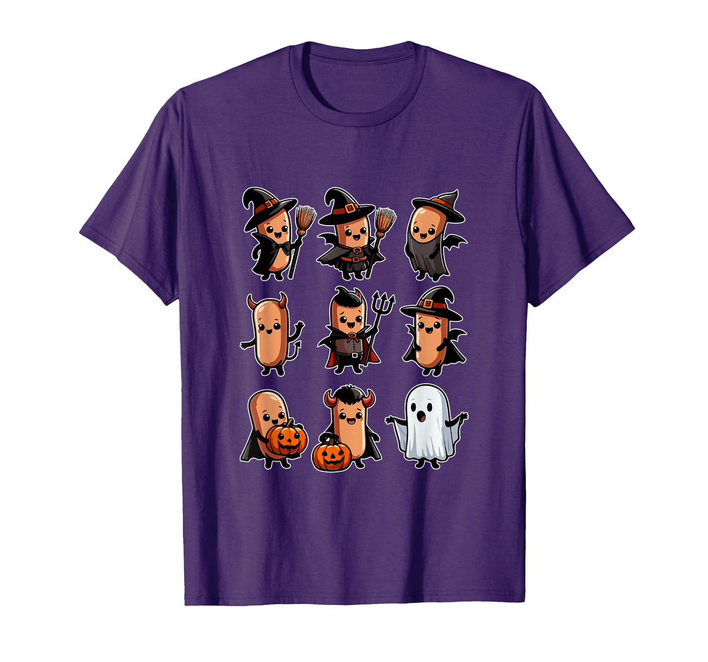 Group Sausages Cosplay Witch Boo Ghosts Halloween Food T-Shirt