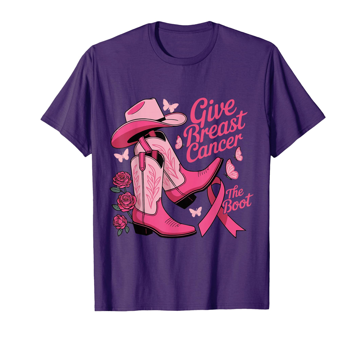 Give Breast Cancer The Boot Cowgirl Cancer Awareness Ribbon T-Shirt