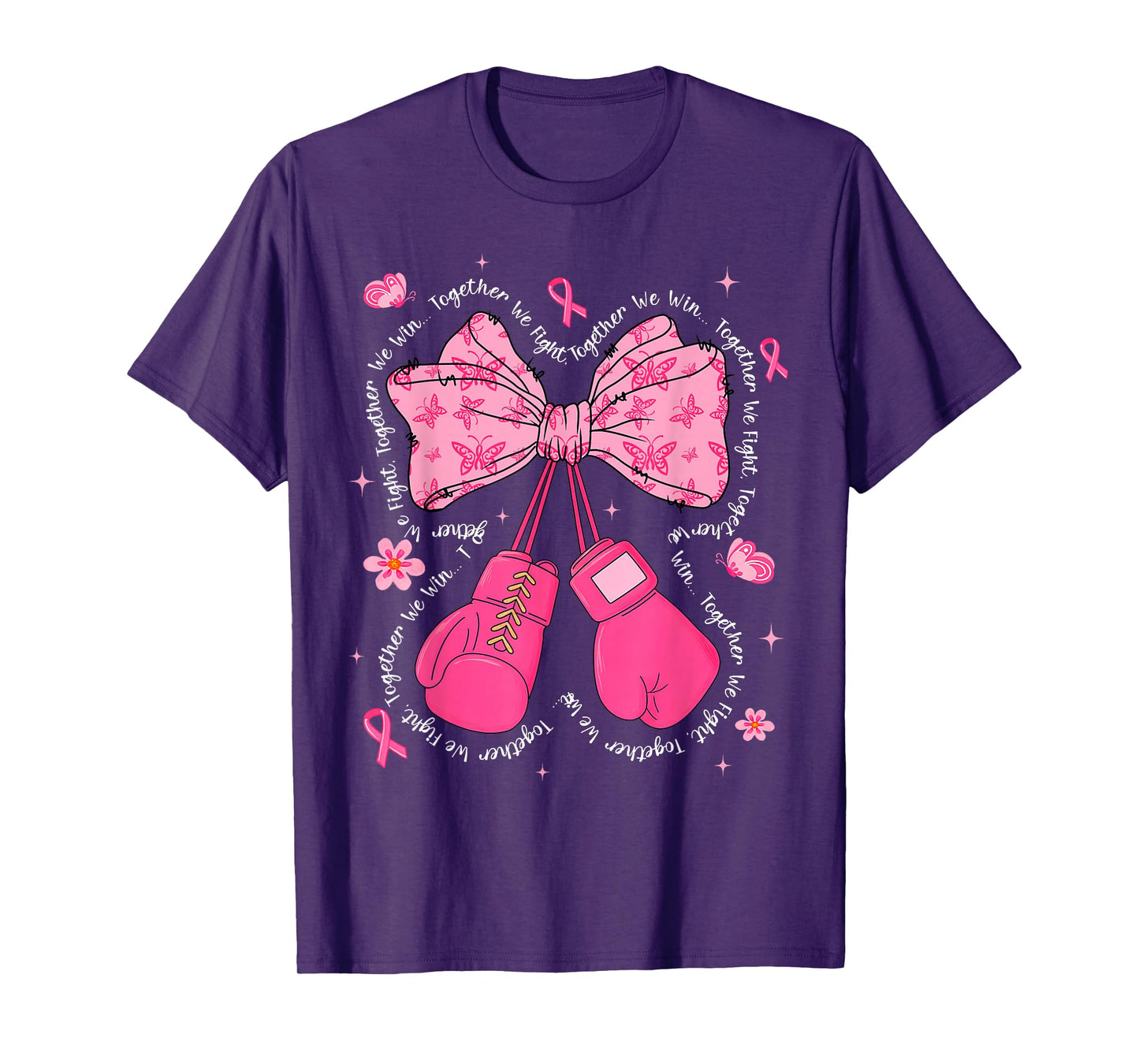 Together We Fight Win Breast Cancer Awareness Boxing Gloves T-Shirt