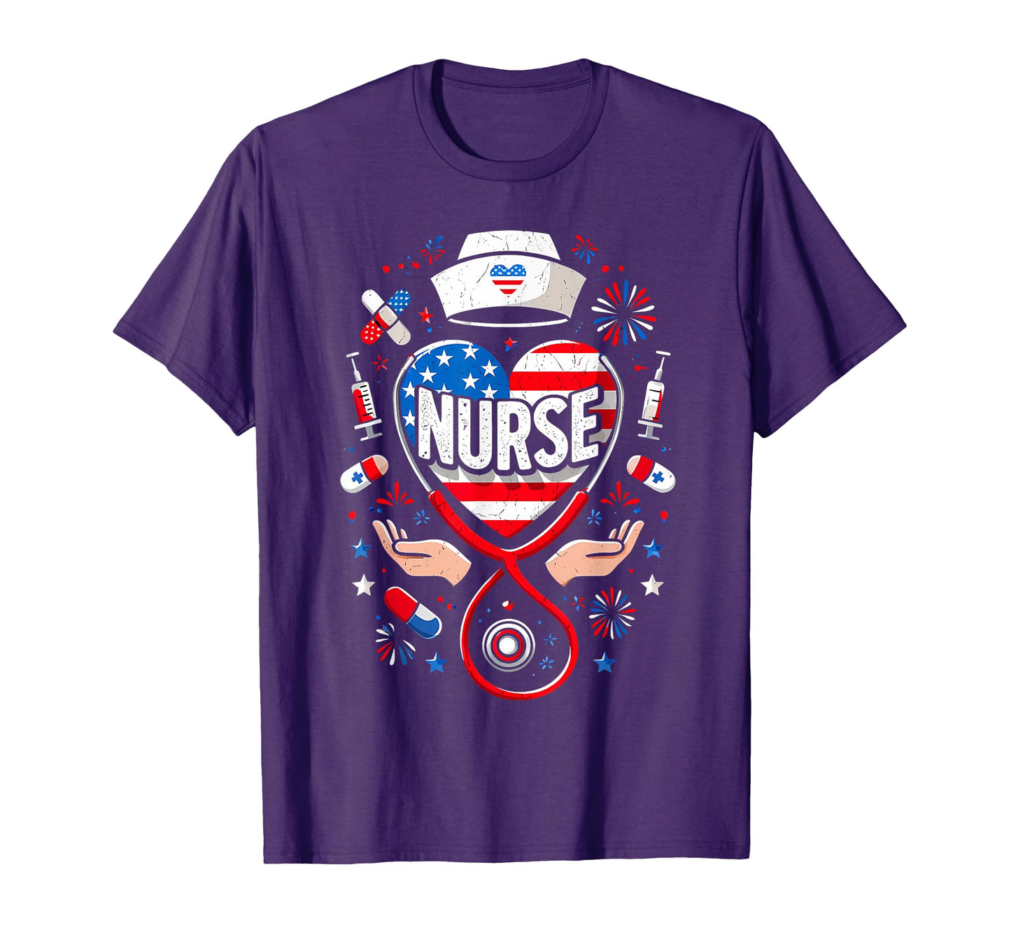 American Flag Heart Patriotic Nurse 4th of July T-Shirt
