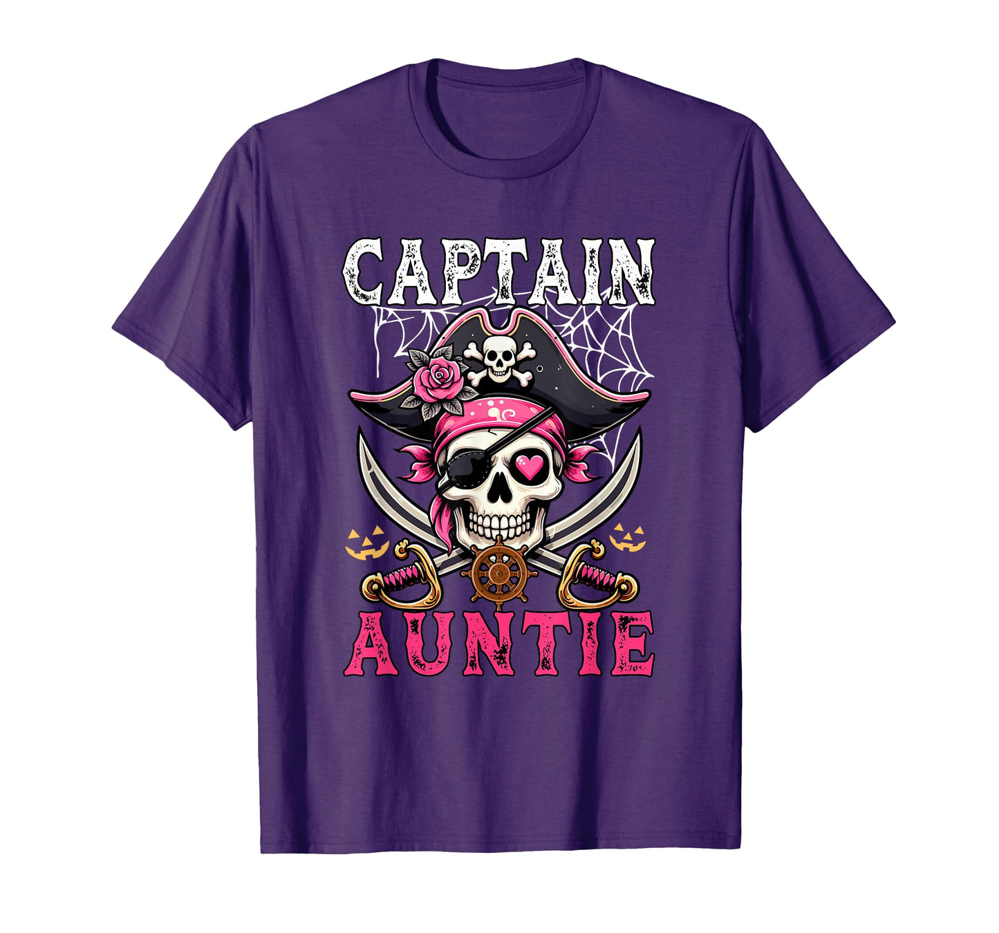 Captain Auntie Halloween Skull As Pirate Floral Cute Women T-Shirt