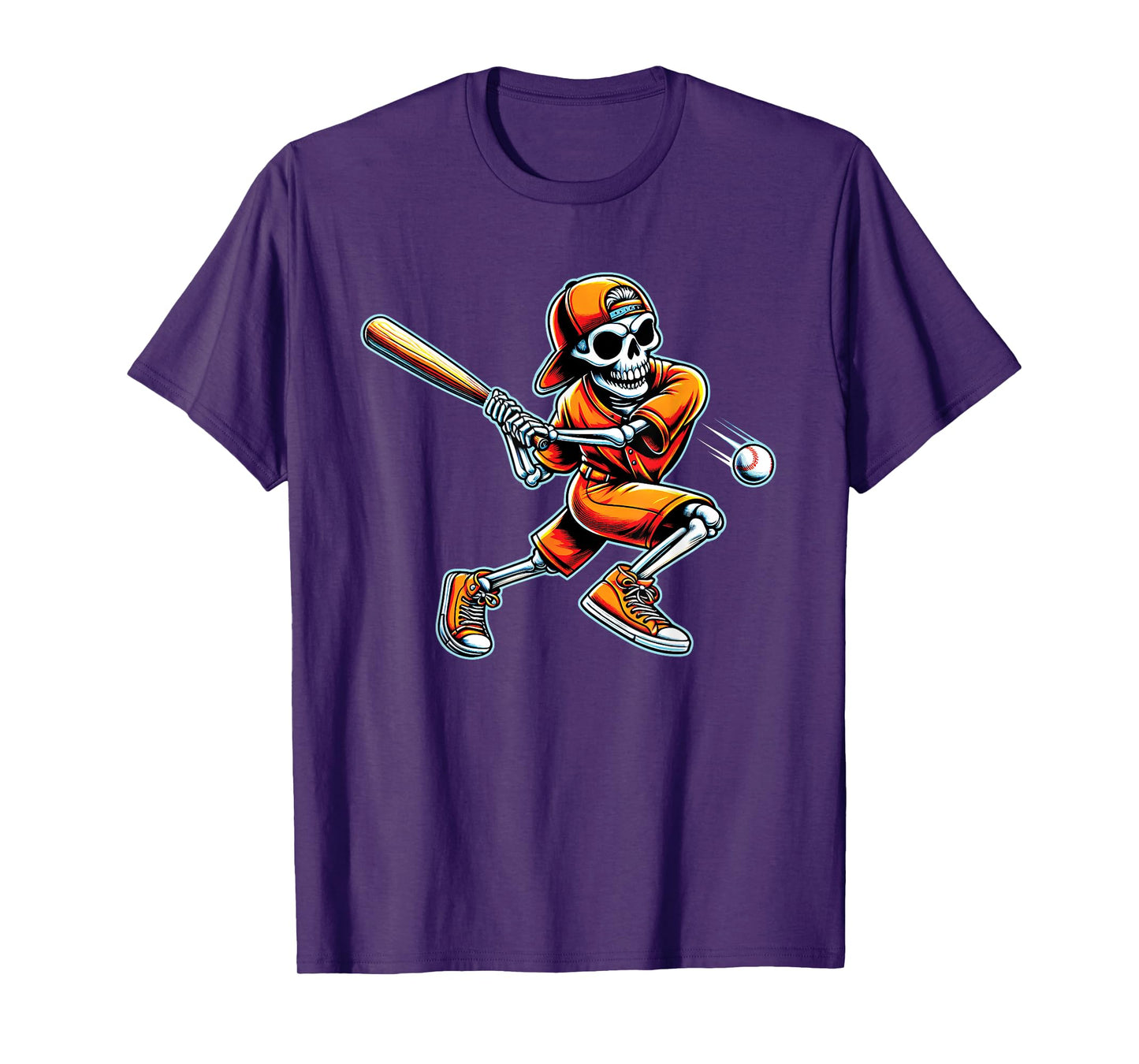 Funny Skeleton Batting Baseball Halloween Boys Men Kids Tees T-Shirt