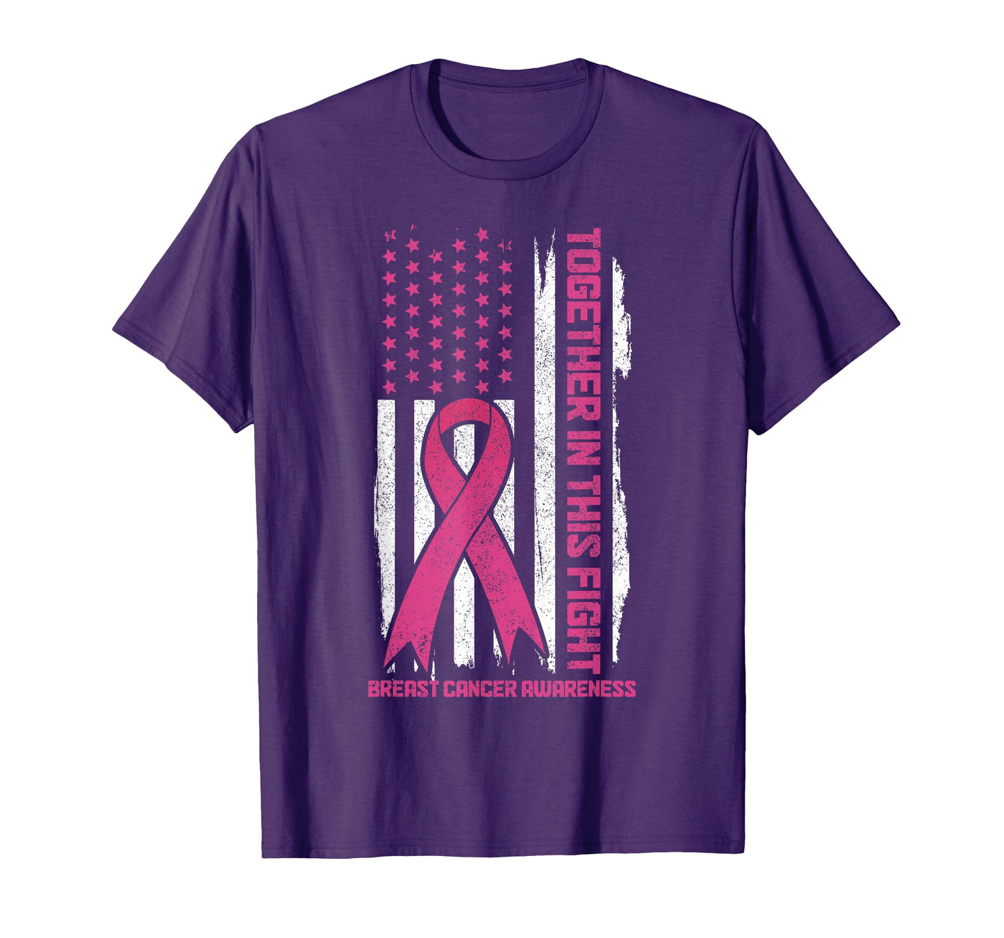 Breast Cancer Awareness Pink Ribbon American Flag Patriotic T-Shirt