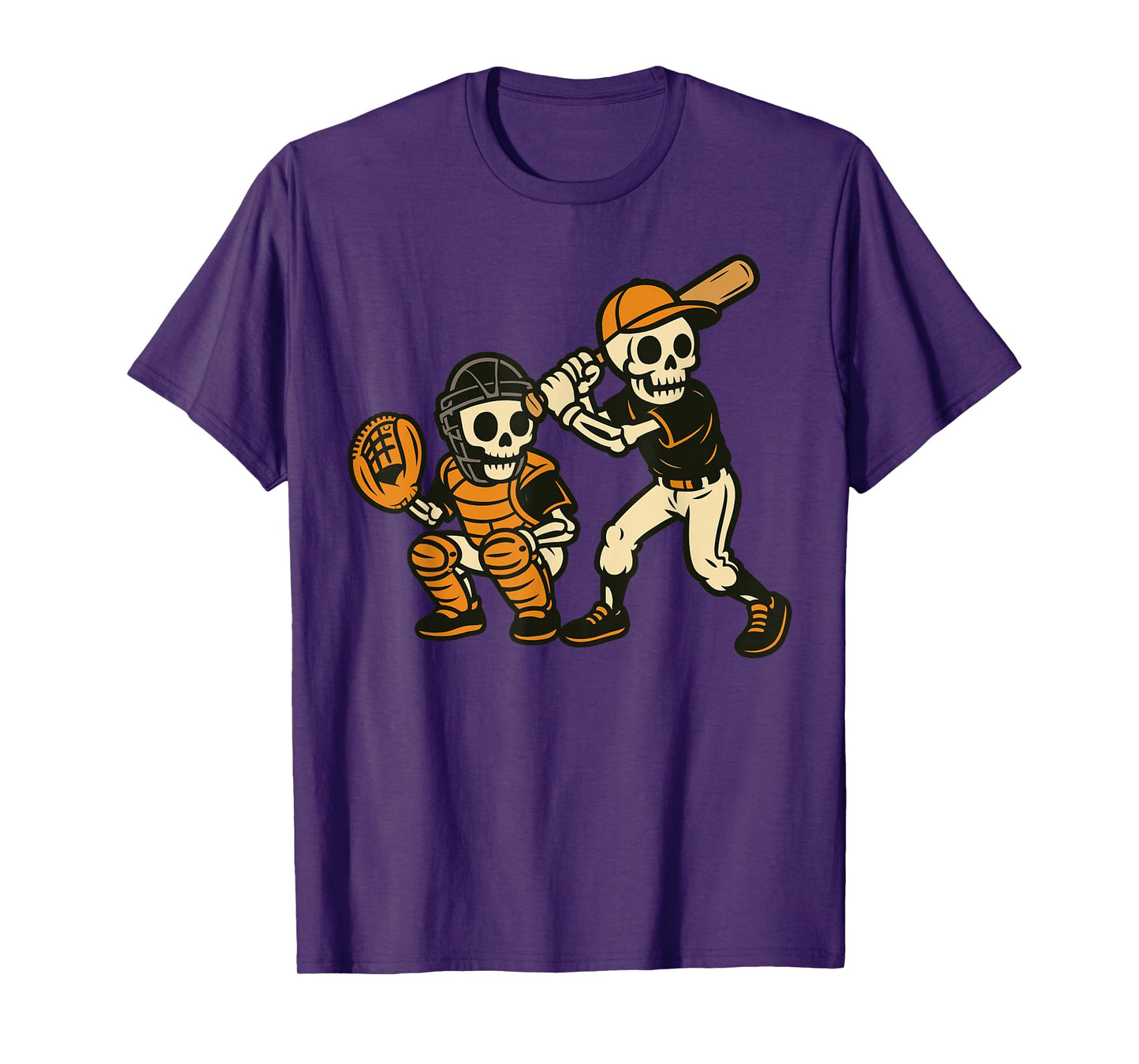 Halloween Skeleton Batter Catcher Baseball Graphic T-Shirt