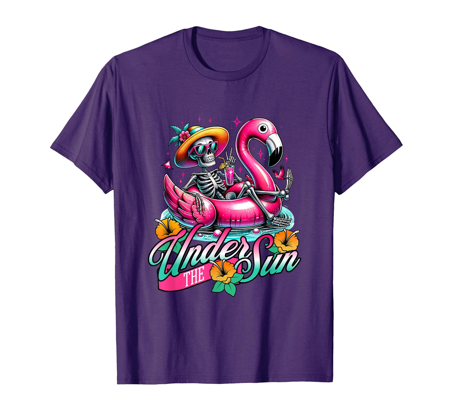 Under The Sun Pink Flamingo Skull Vacation T-Shirt
