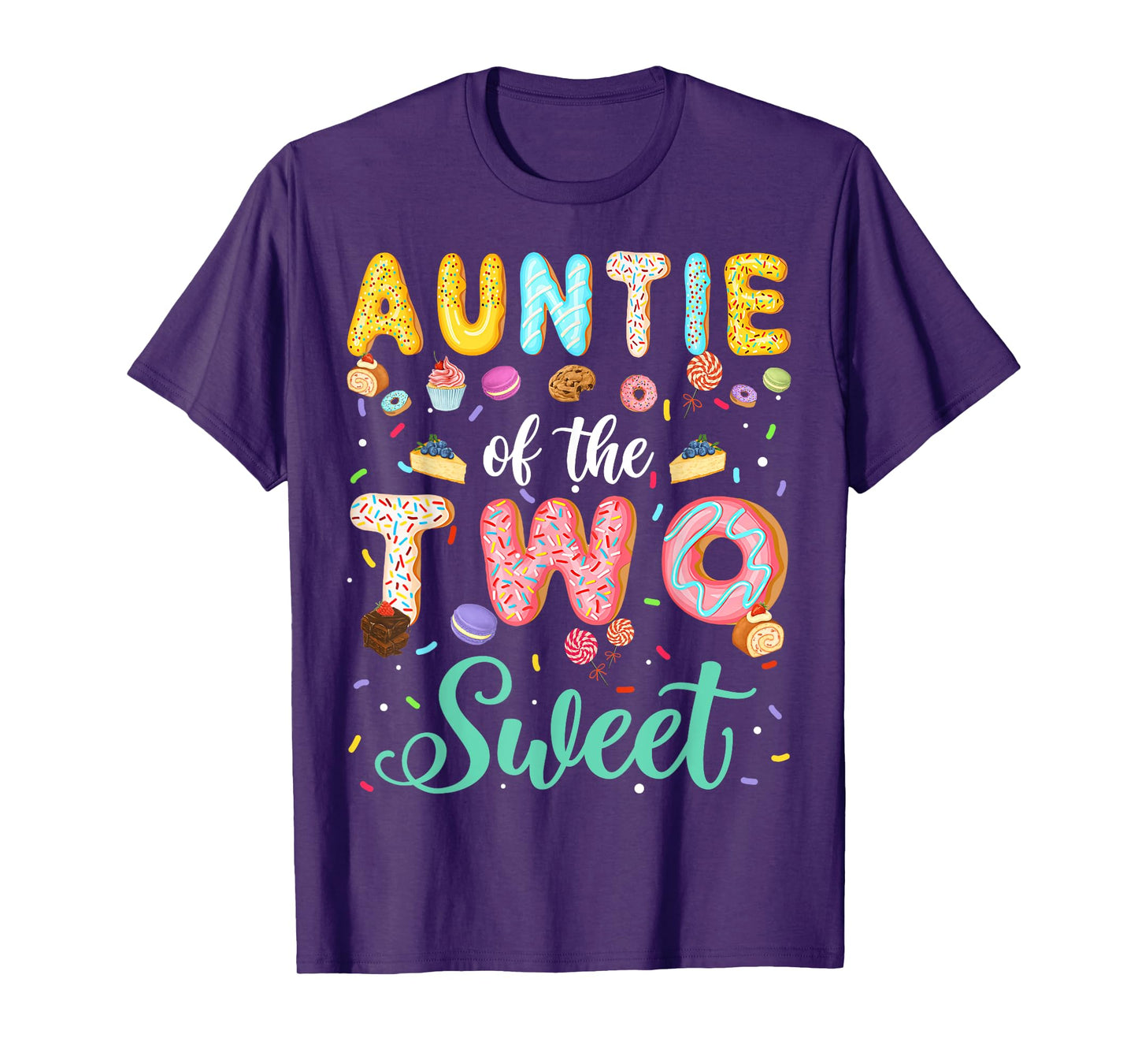 Auntie Of The Two Sweet Birthday Girl Donut Lover T-Shirt
