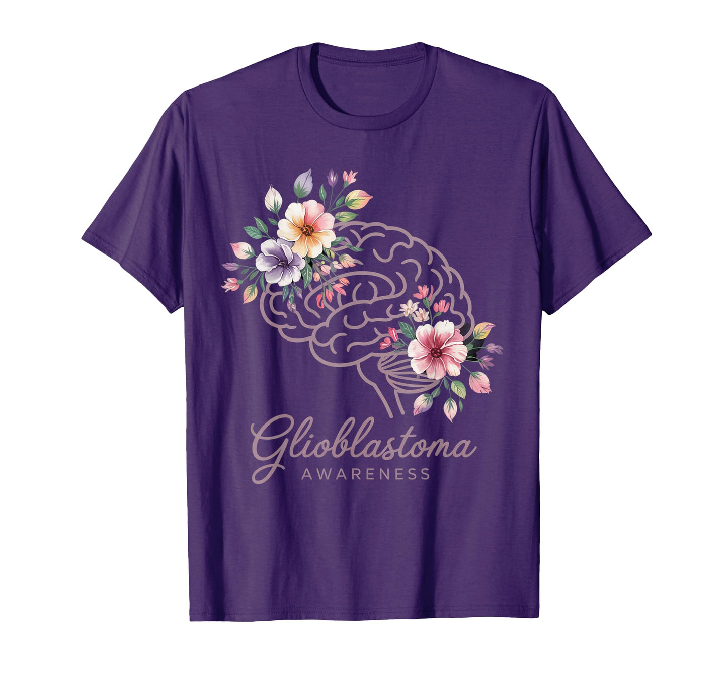Glioblastoma Awareness Floral Brain Support Design T-Shirt