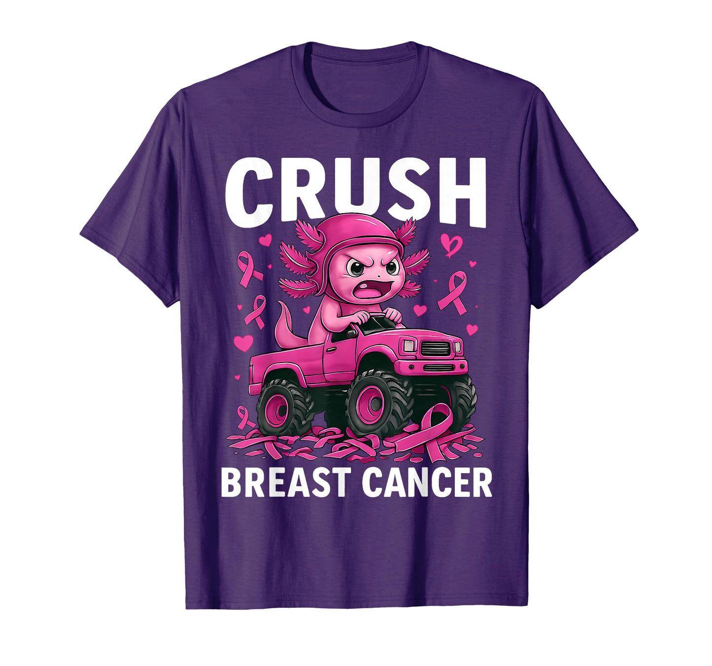 Crush Breast Cancer Awareness Axolotl Truck Toddler Boy Kids T-Shirt