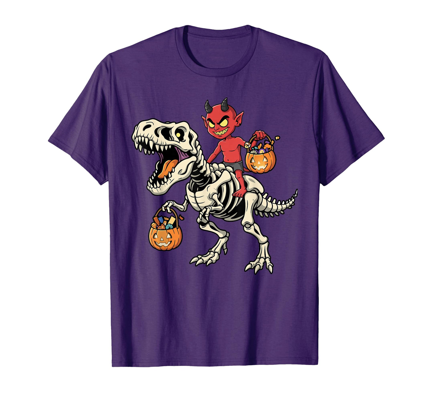 Demon Riding Skeleton T-Rex Funny Halloween Dinosaur T-Shirt