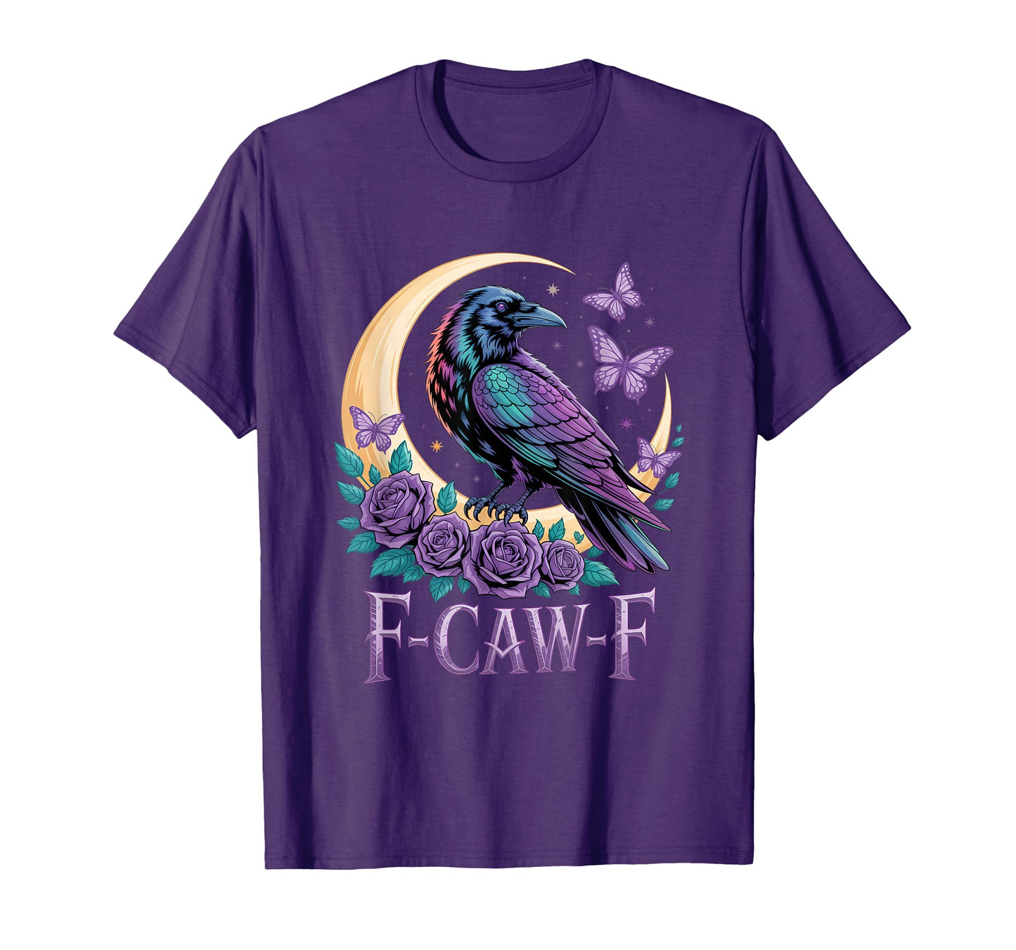 F CAW F Gothic Raven Bird Moon Mystical Fantasy Butterfly T-Shirt