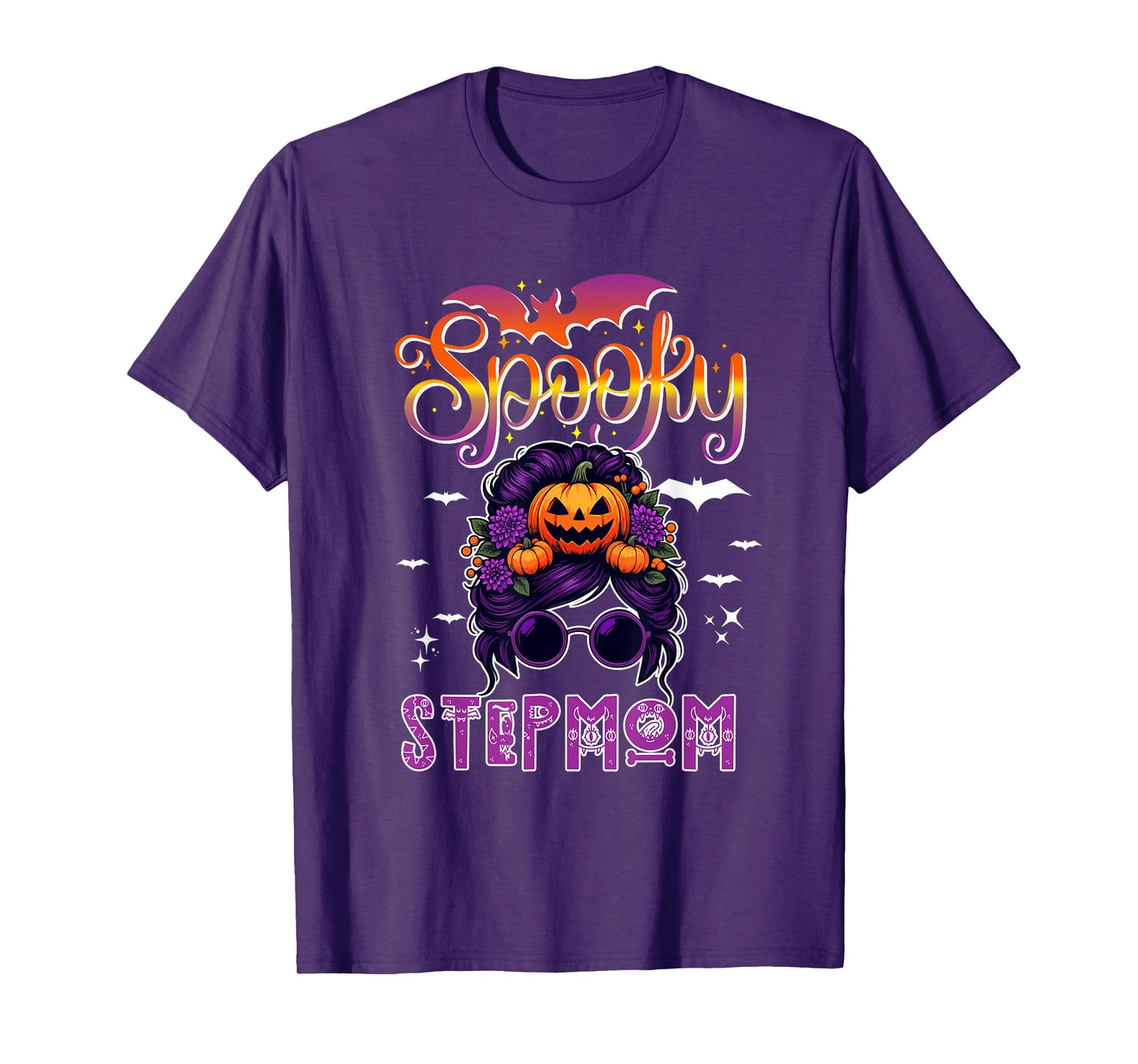 Spooky Halloween Stepmom Women Messy Bun Hair Sunglasses T-Shirt