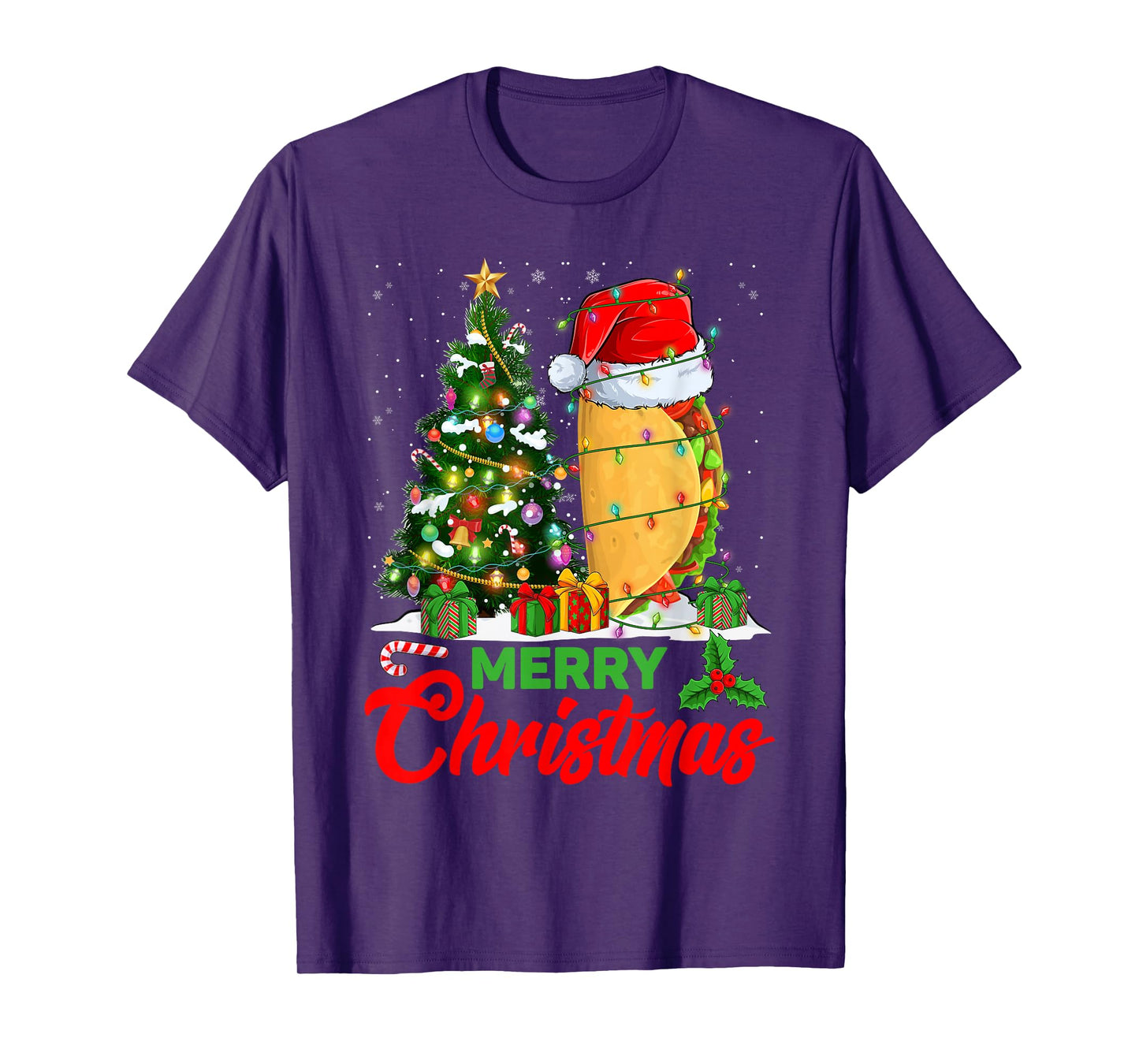 Funny Taco Christmas Tree Lights Mexican Food Lover Xmas T-Shirt