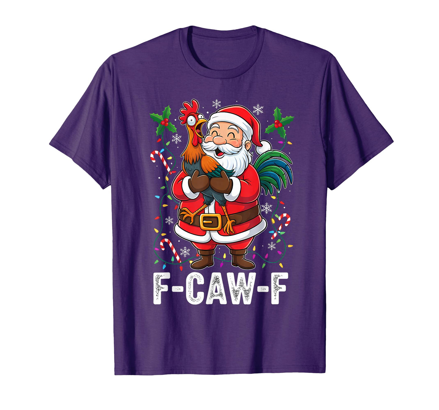 F-CAW-F Rooster Holiday Pun Farm Santa Chicken Christmas T-Shirt