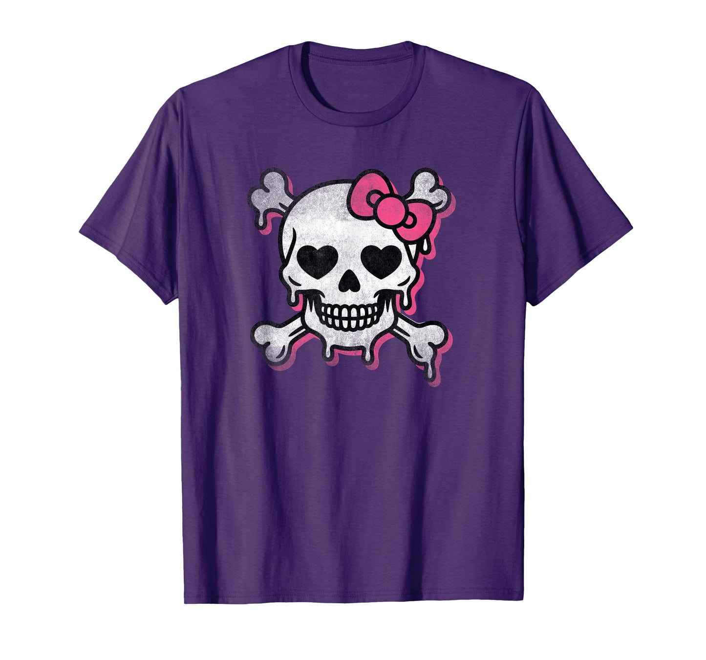 Cute Skull Pink Bow Dripping Crossbone Halloween Women Girls T-Shirt