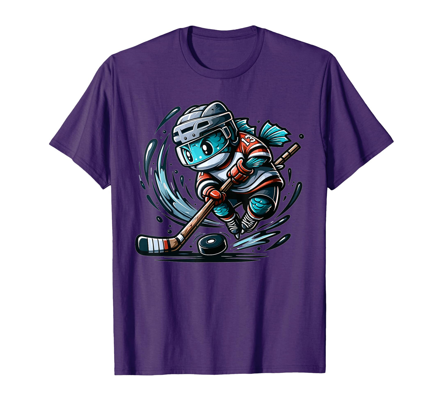 Funny Fishing Design, Fish Playing Hockey T-Shirt