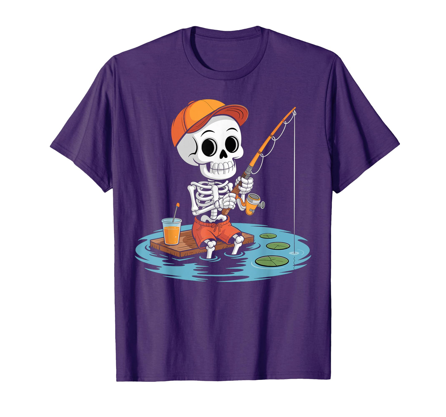 Skeleton Fishing Halloween Costume Funny Fishing Men Kids T-Shirt