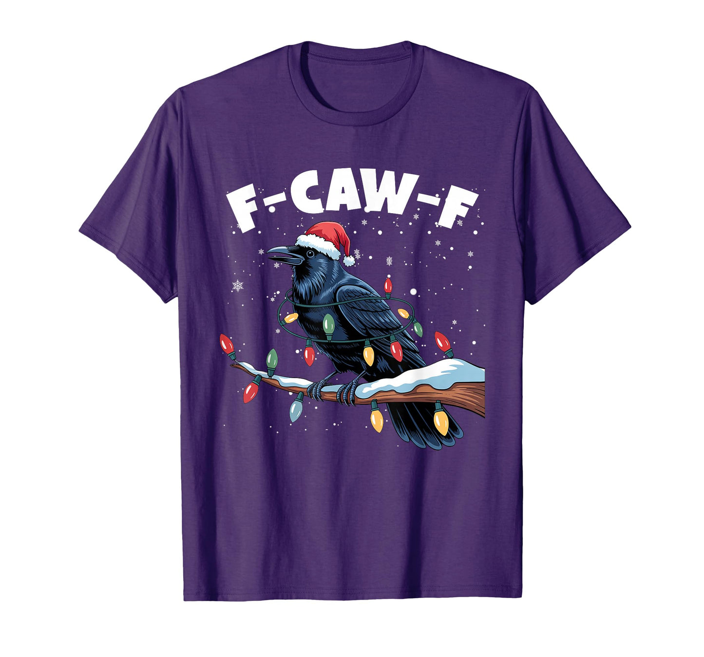 Crow F-CAW-F Black Bird Gothic Christmas Lights Santa Hat T-Shirt