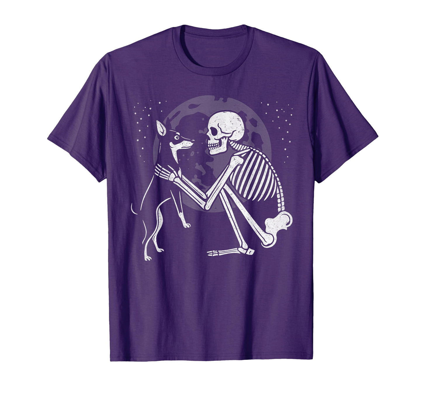 Miniature Pinscher Skeleton Moon Halloween Dog Lover T-Shirt