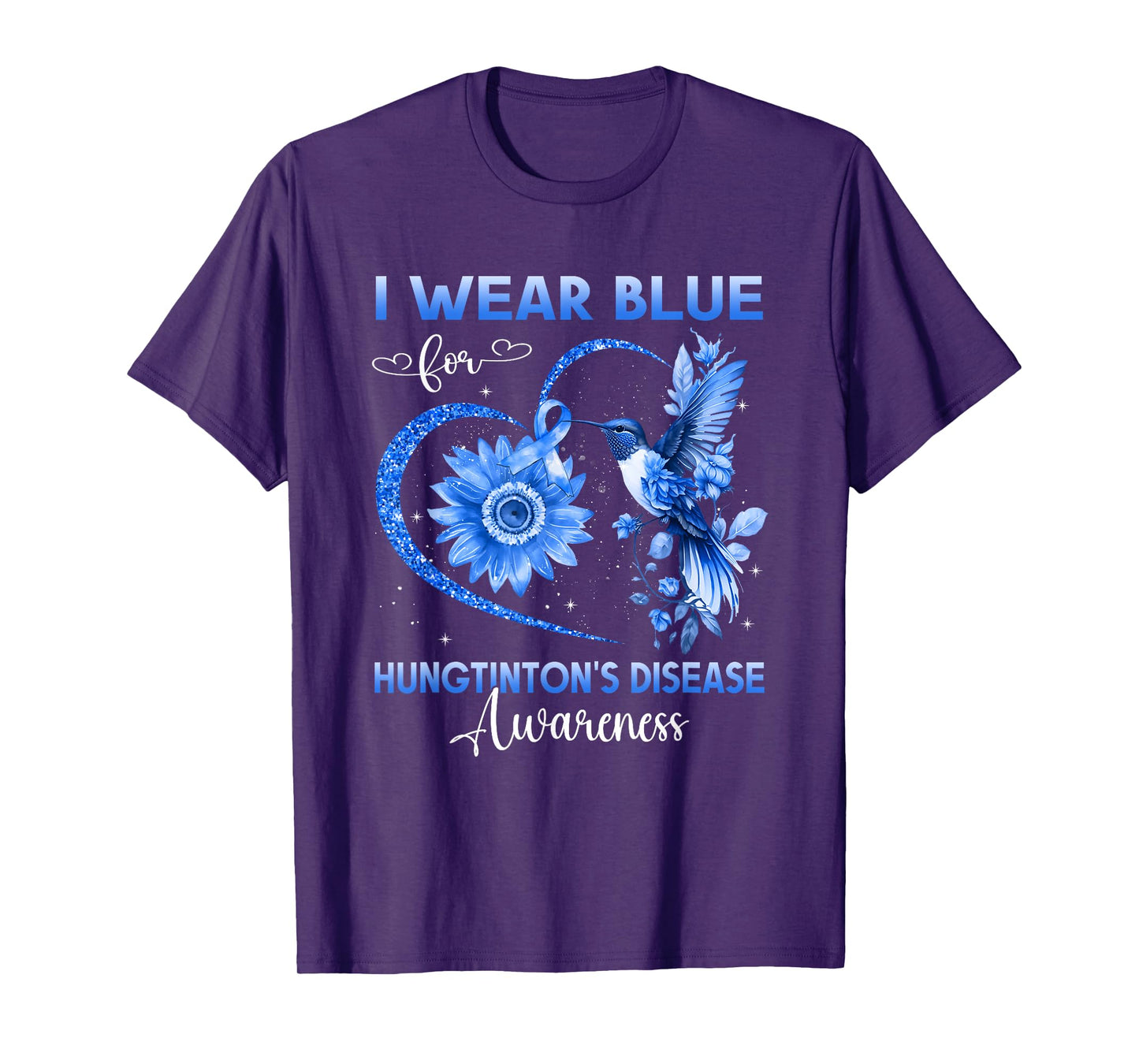I Wear Blue For Huntington's Disease Awareness Hummingbird T-Shirt
