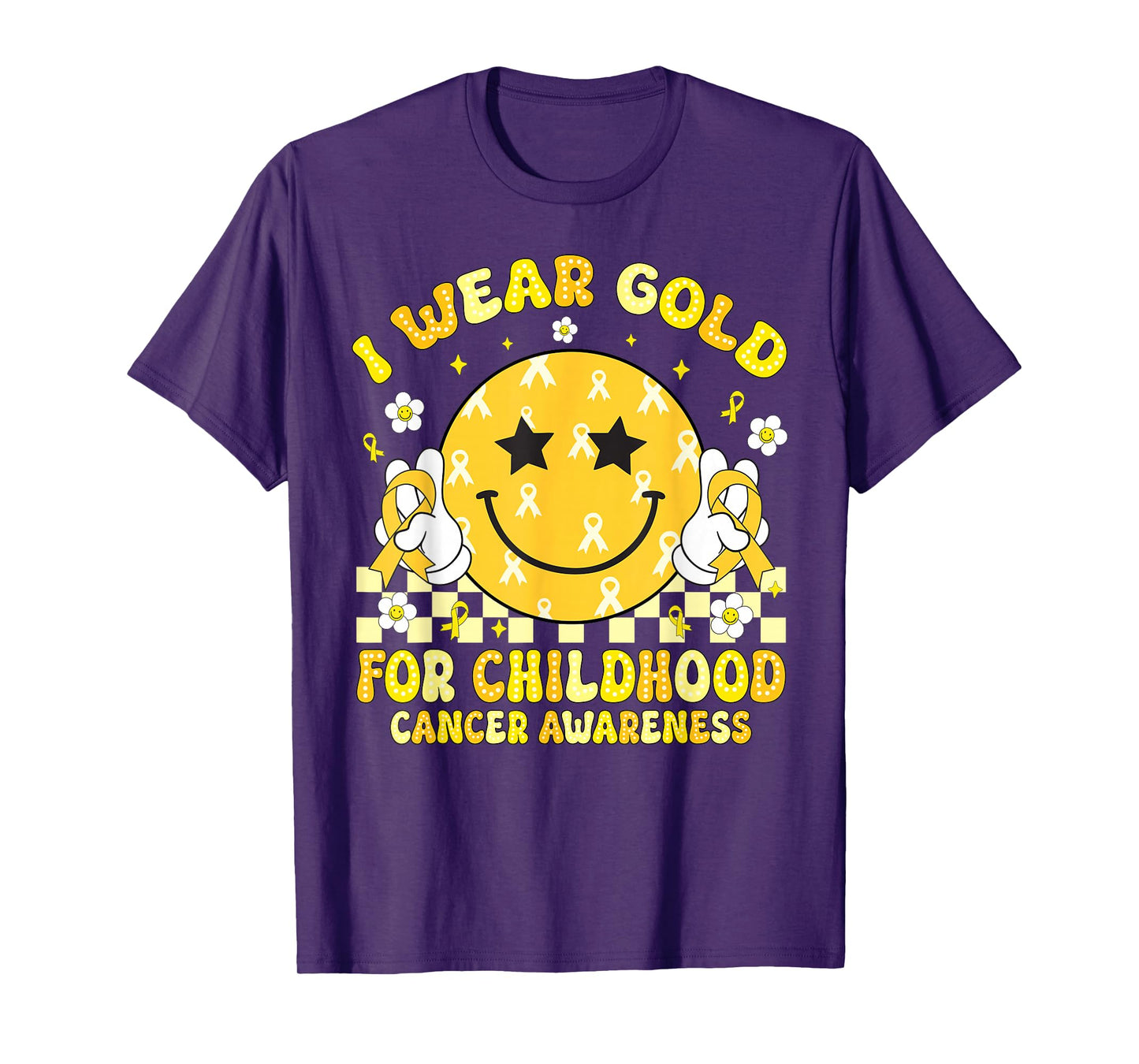 Retro I Wear Gold for Childhood Cancer Awareness Gold Ribbon T-Shirt