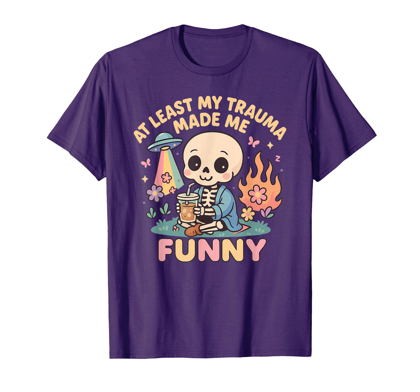 Trauma Made Me Funny Skeleton Coffee Spicy Halloween Gag Men T-Shirt