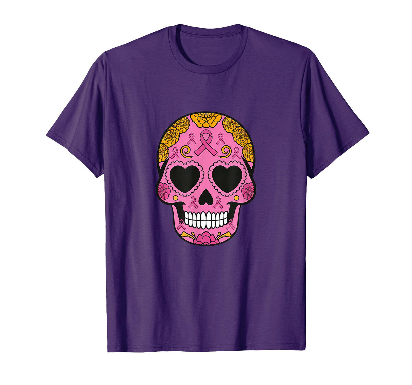 Sugar Skull Breast Cancer Awareness Pink Ribbon Calavera T-Shirt