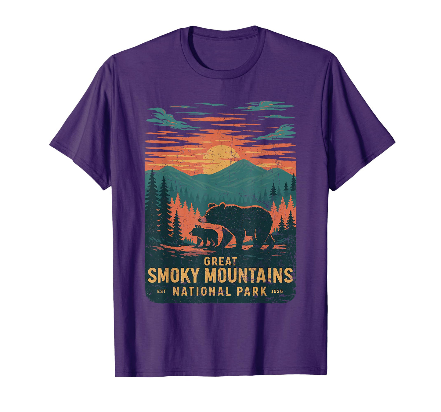 Great Smoky Mountains Bear Nature Retro Sunset T-Shirt