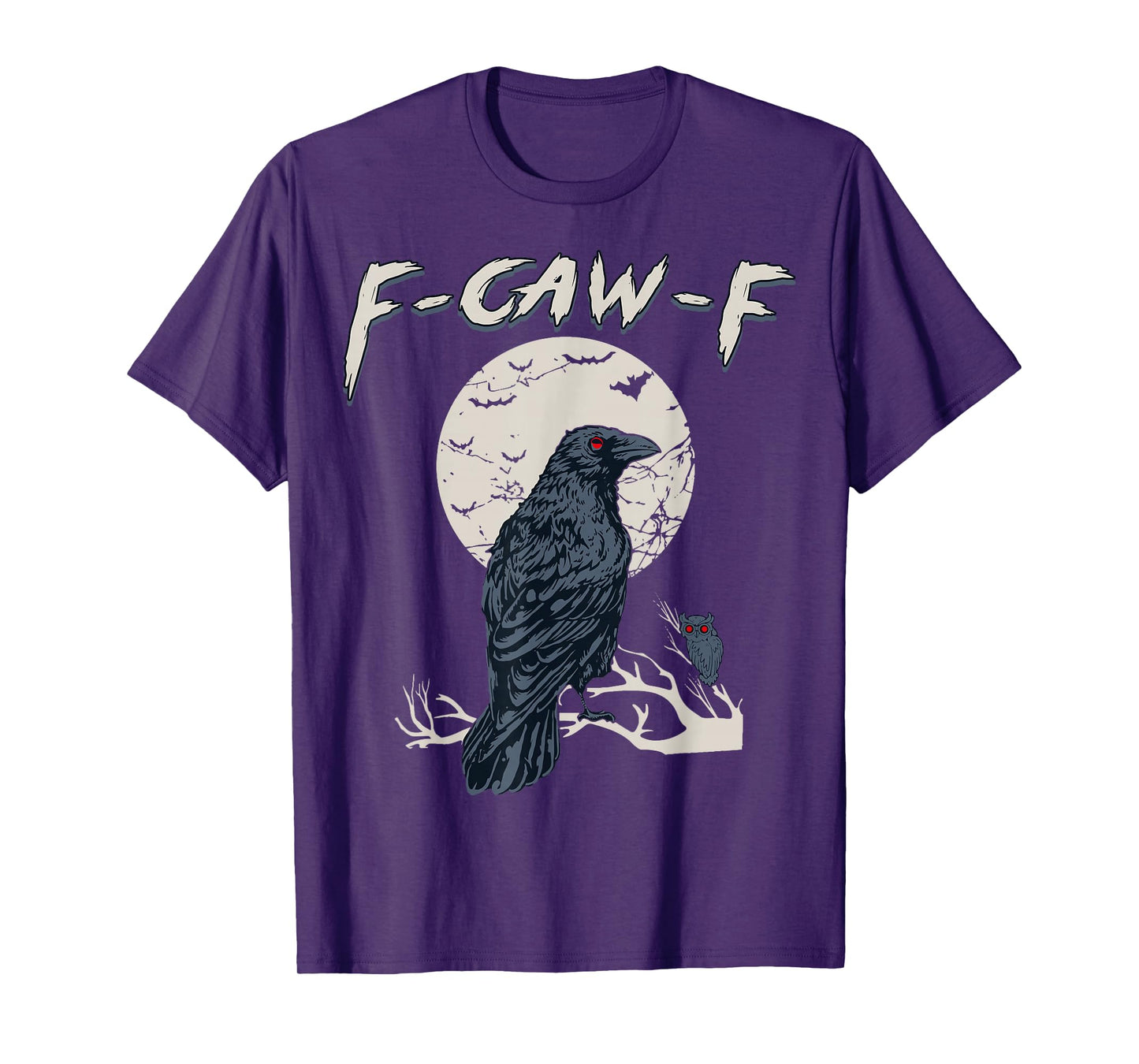 Funny F Caw F Raven Moon Gothic Graphic Halloween Crow Pun T-Shirt