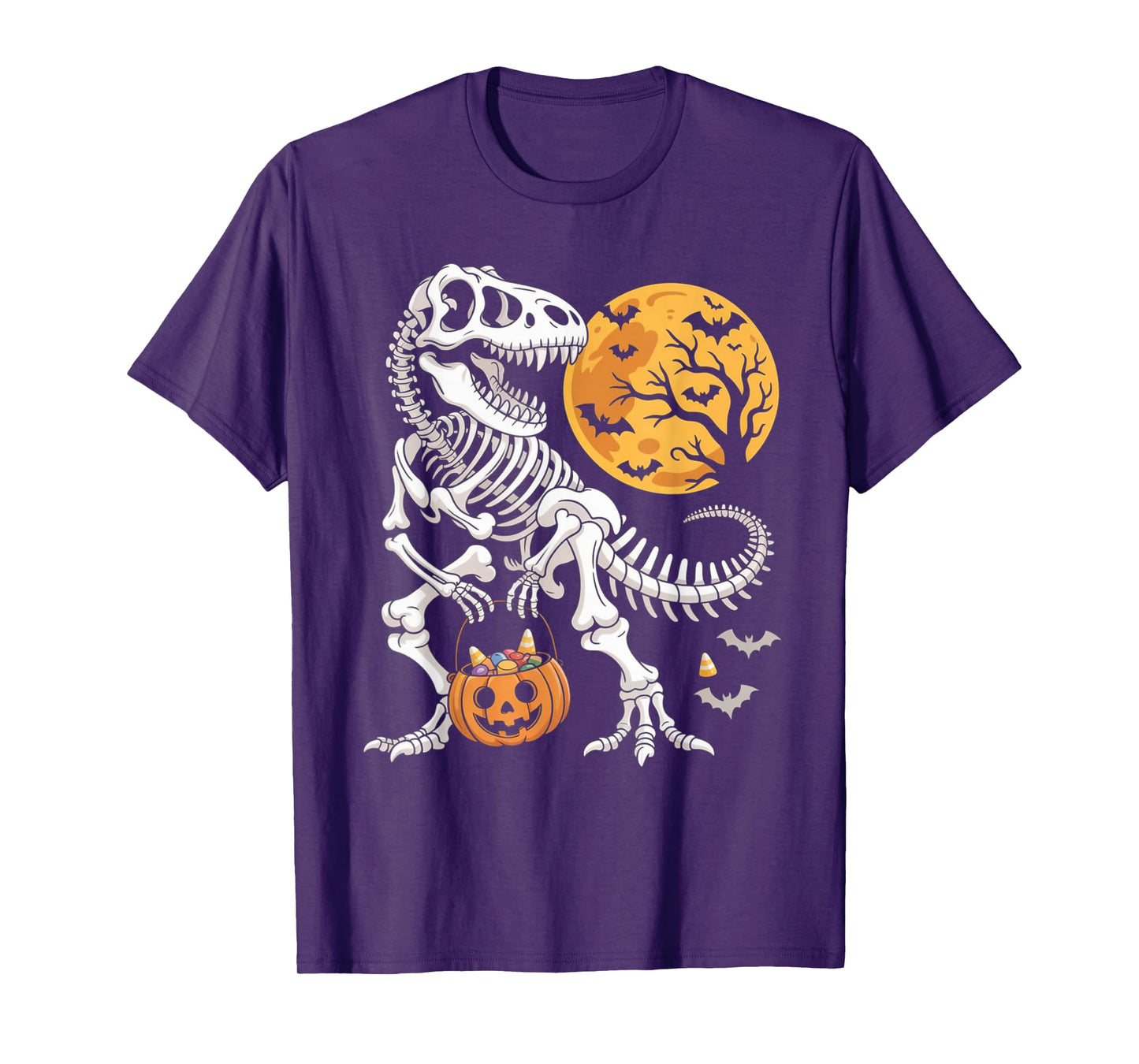 Halloween Boys Dinosaur Skeleton T rex Scary Pumpkin Spooky T-Shirt