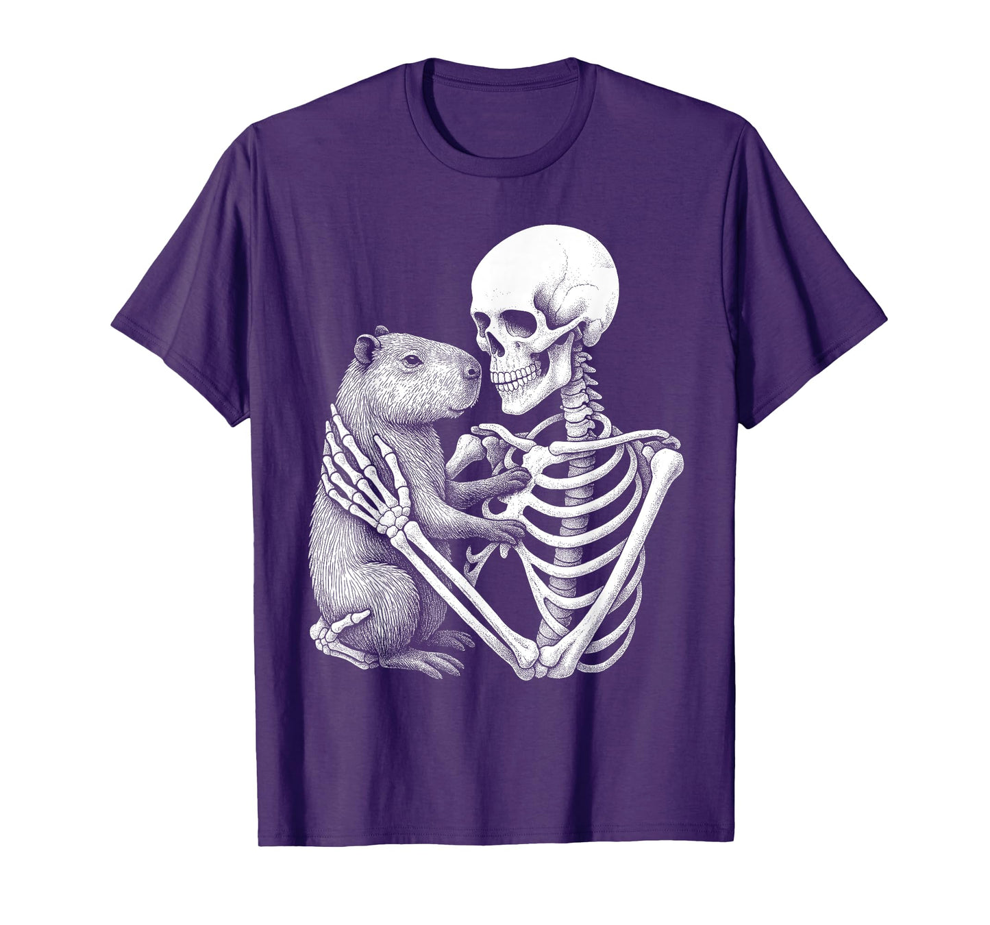 Skeleton Holding A Capybara Funny Lazy Halloween Costume T-Shirt