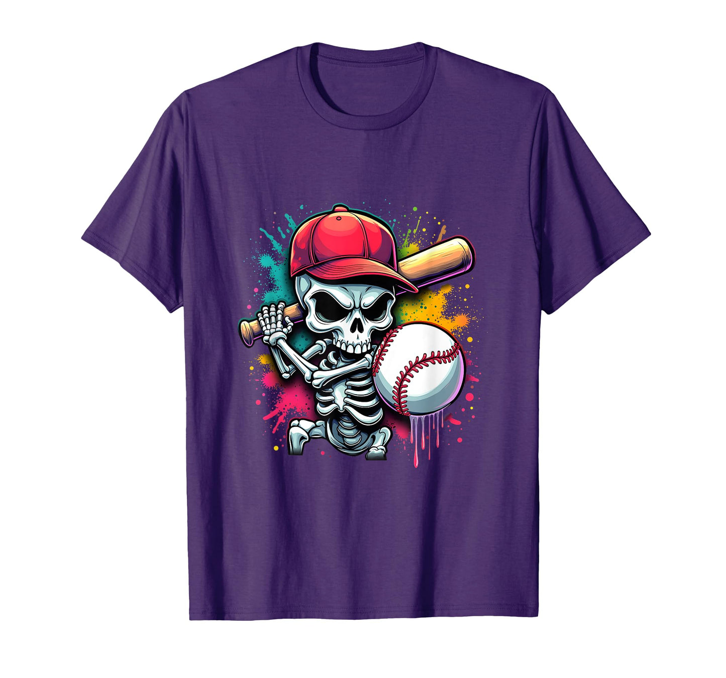 Skeleton Baseball Batter Halloween Cool Sports Fan Men Boy T-Shirt