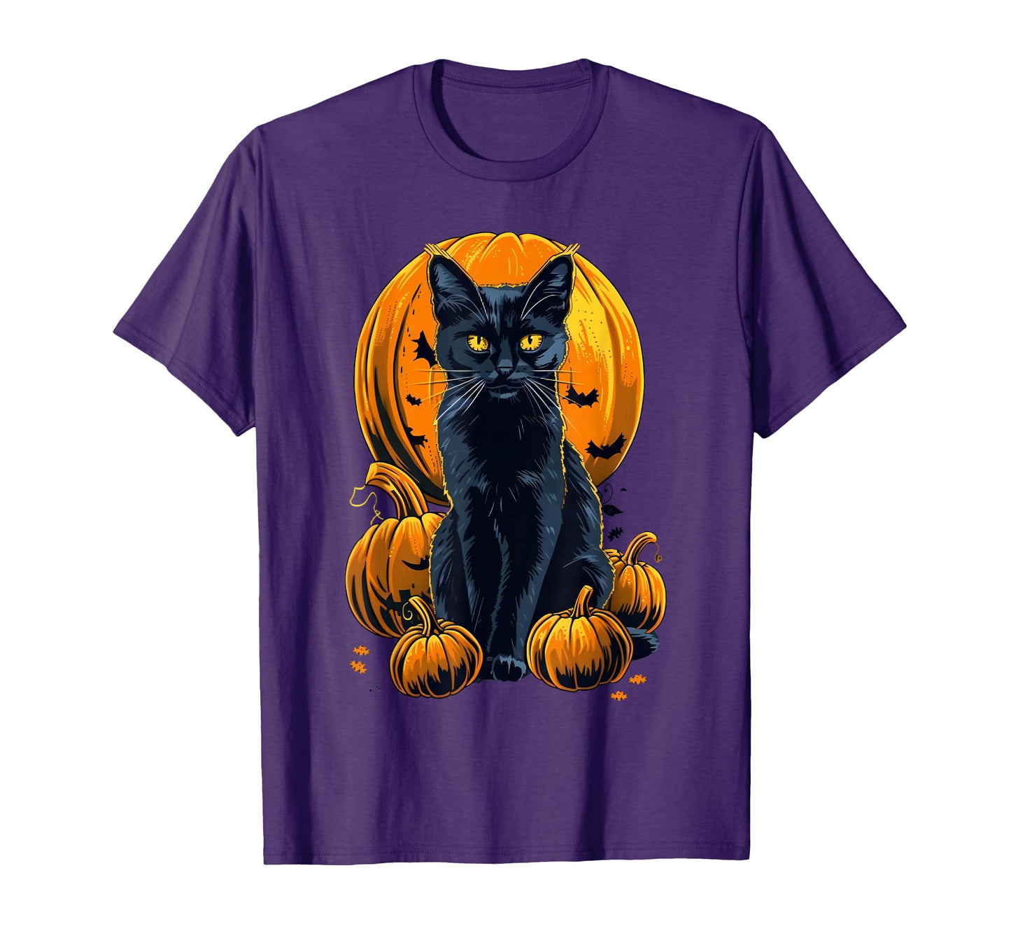 Retro Black Cat Halloween Pumpkin Costume For Women Men Kids T-Shirt