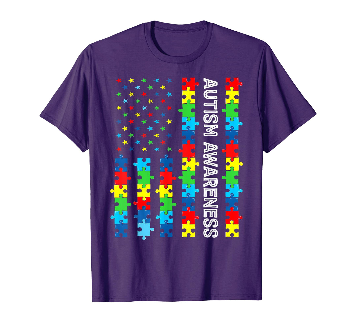Autism Awareness Flag Puzzle Autistic Kids Support Patriotic T-Shirt