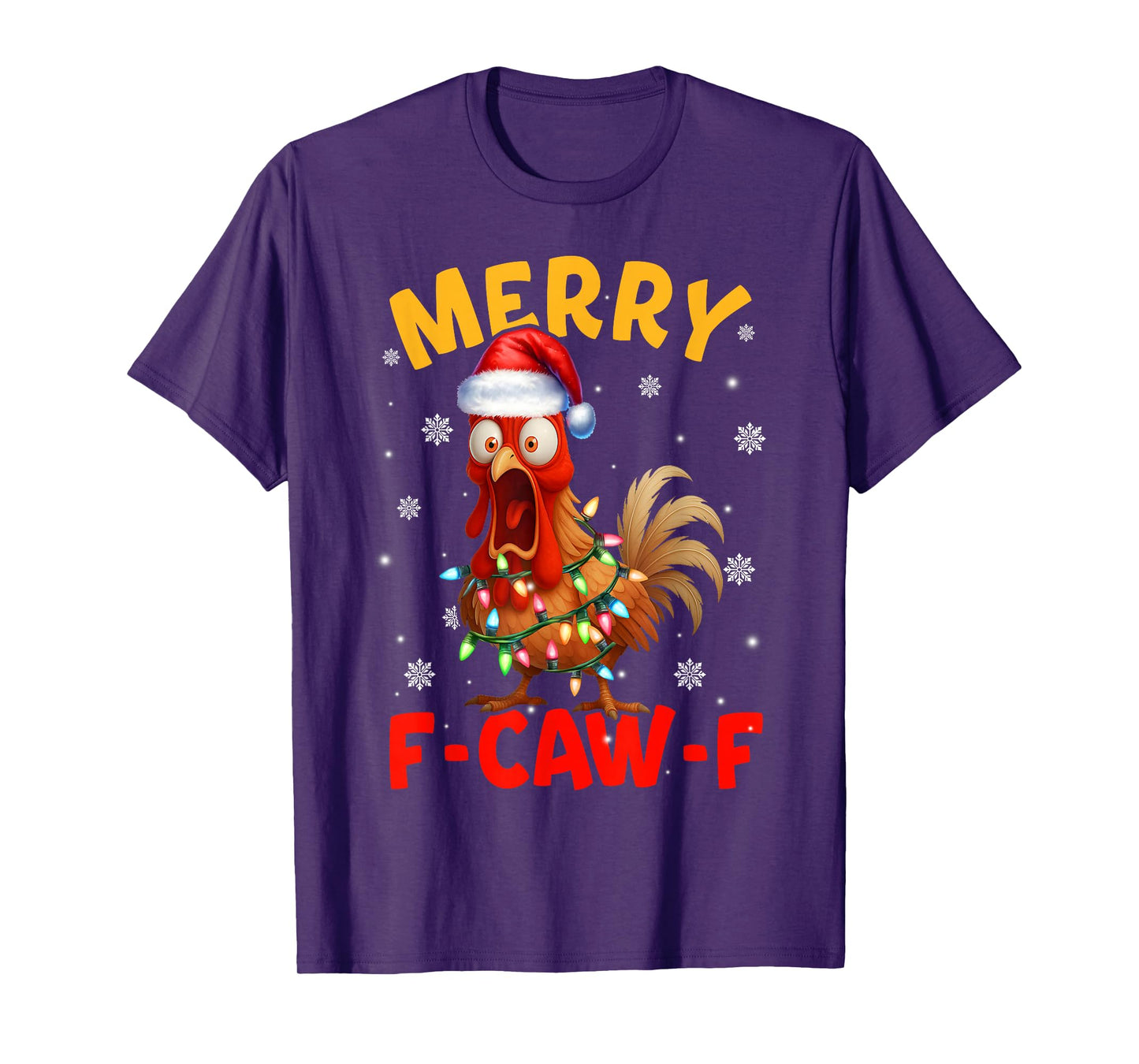 Merry F-Caw-F Christmas Chicken Xmas Lights Rooster Holiday T-Shirt