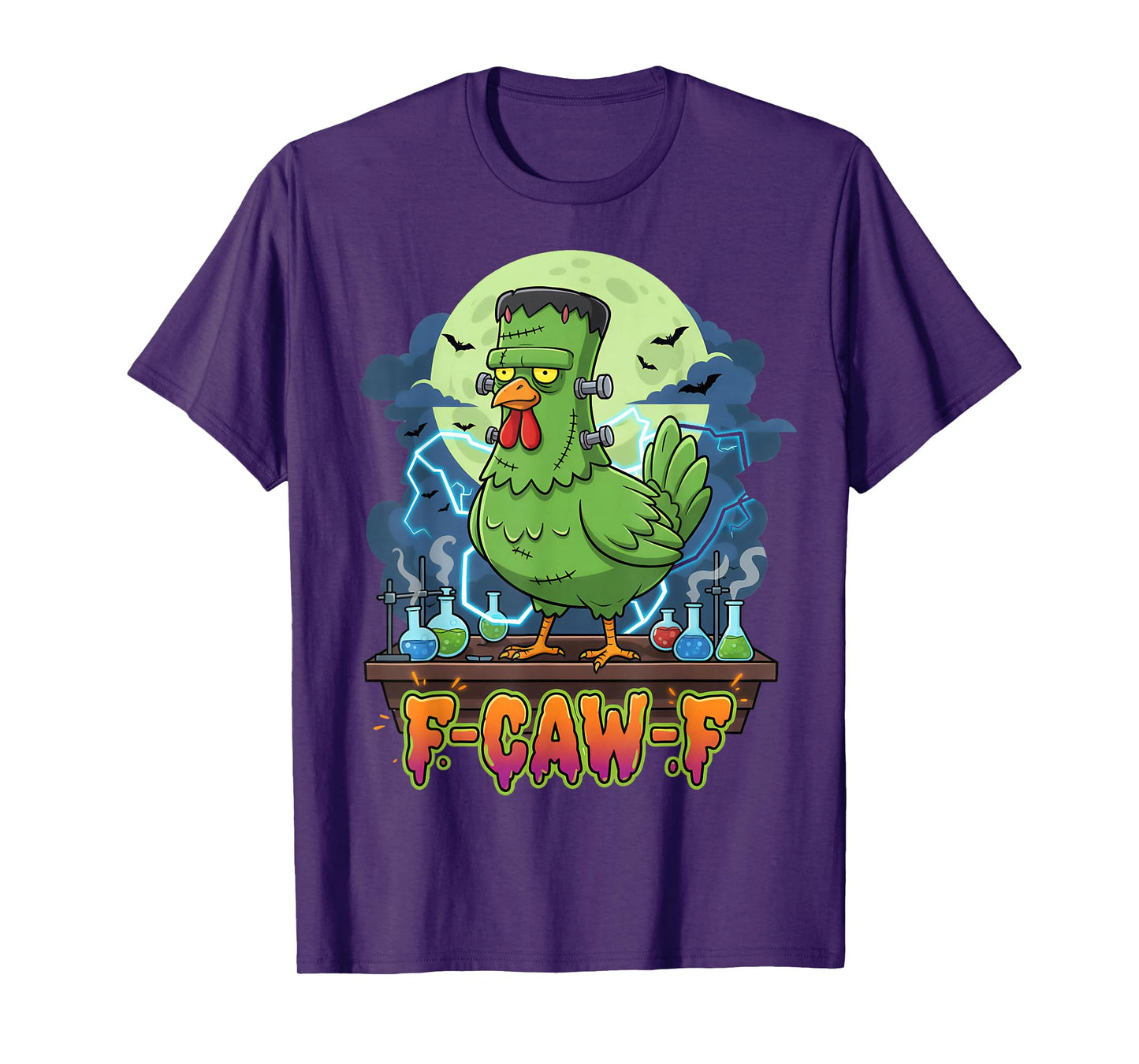 F-Caw-F Spooky Chicken Frankenstein Funny Halloween Adult T-Shirt