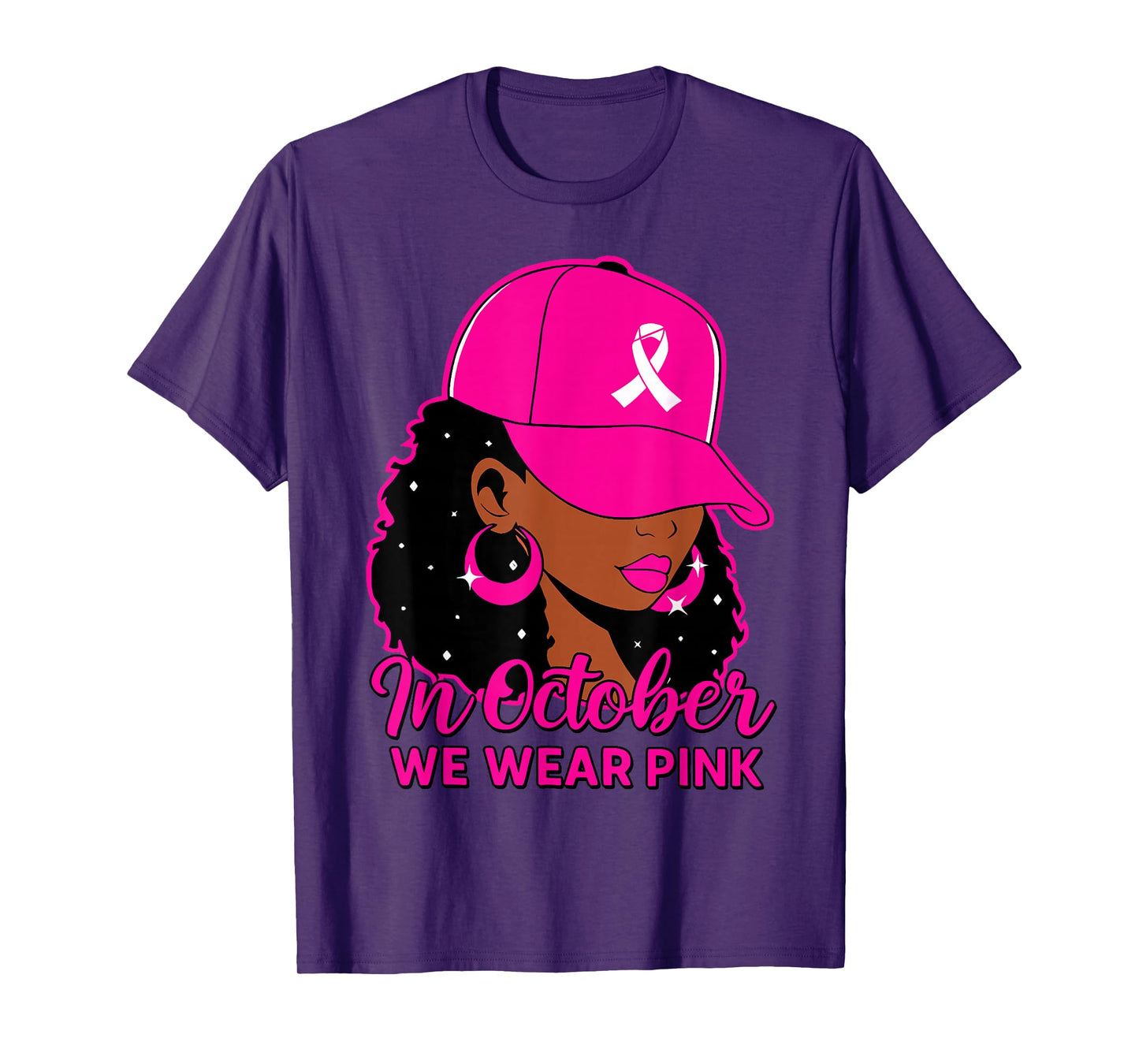 in October We Wear Pink Black Women Breast Cancer Awareness T-Shirt