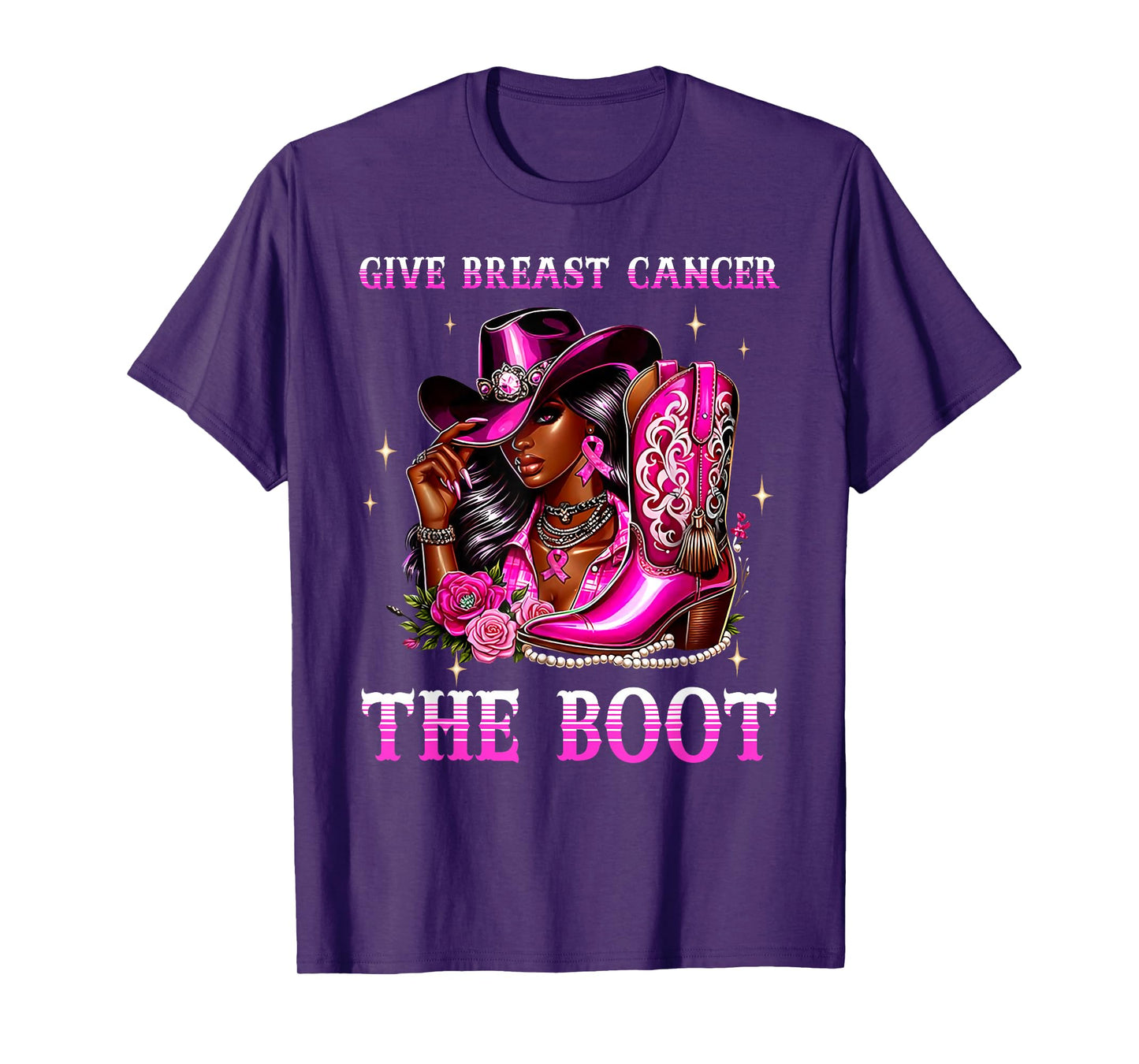 Give Breast Cancer The Boot Cowgirl Cancer Awareness Ribbon T-Shirt