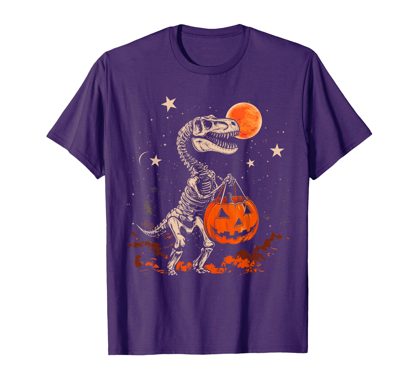 Halloween Boys Dinosaur Skeleton T rex Scary Pumpkin Moon T-Shirt