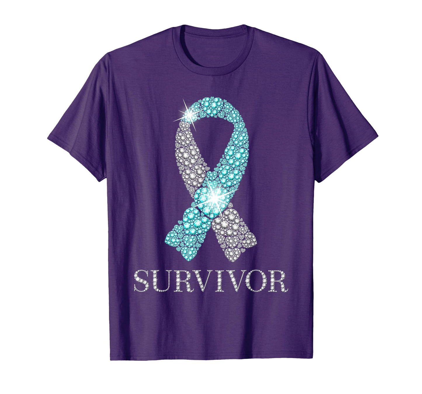 Cervical Cancer Survivor Teal & White Ribbon Awareness T-Shirt