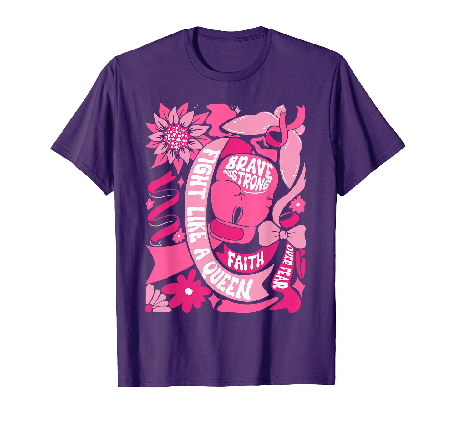 Fight Like A Queen Brave & Strong Breast Cancer Awareness T-Shirt