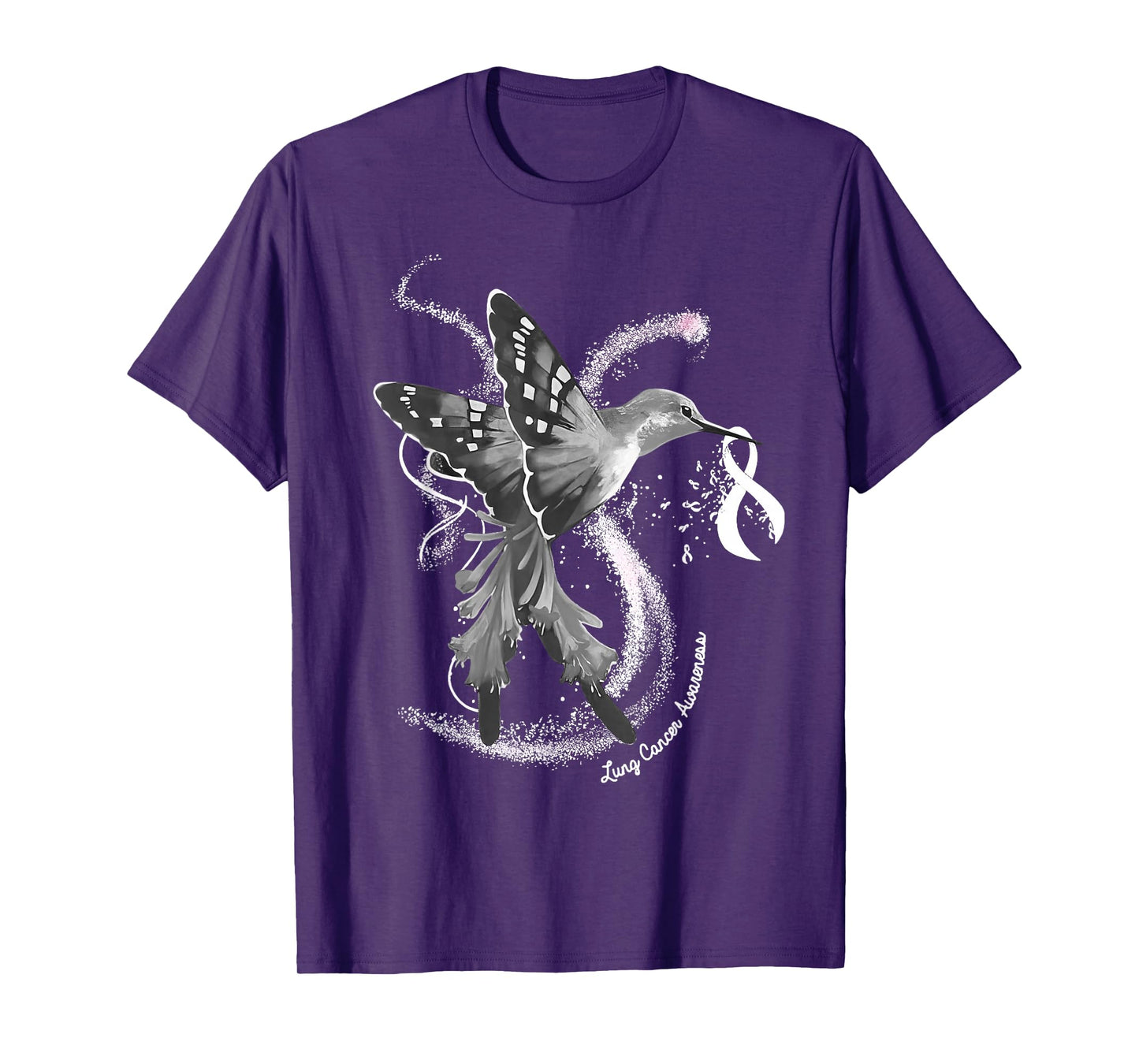Hummingbird Holding White Ribbon Lung Cancer Awareness T-Shirt