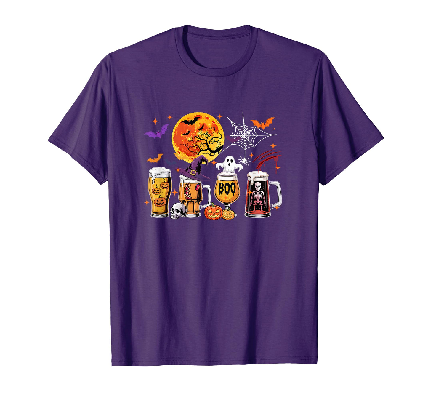 Collection Beer Glasses Halloween Witch Boo Skeleton Drinker T-Shirt