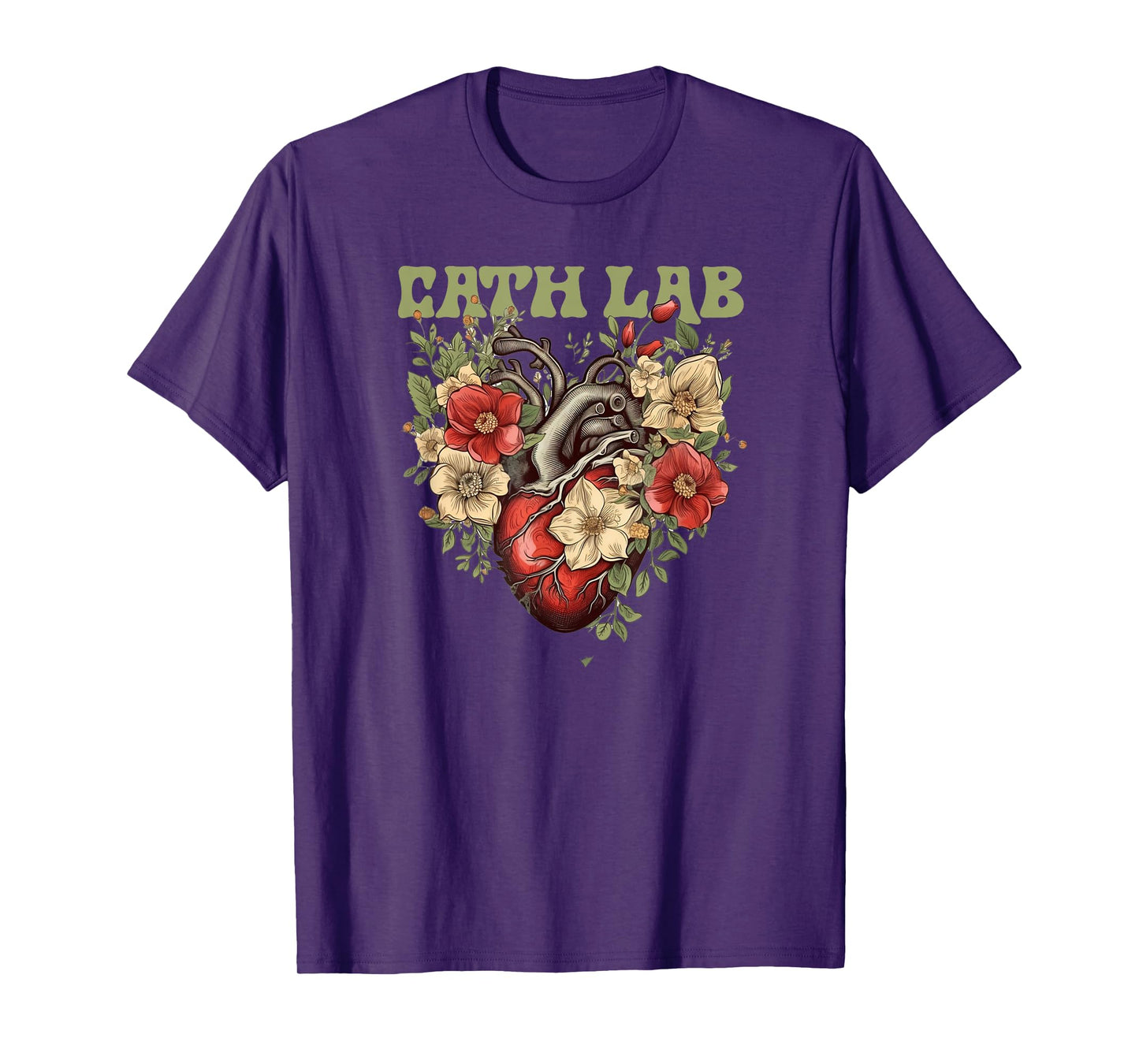 Cath Lab with Human Heart & Flowers T-Shirt