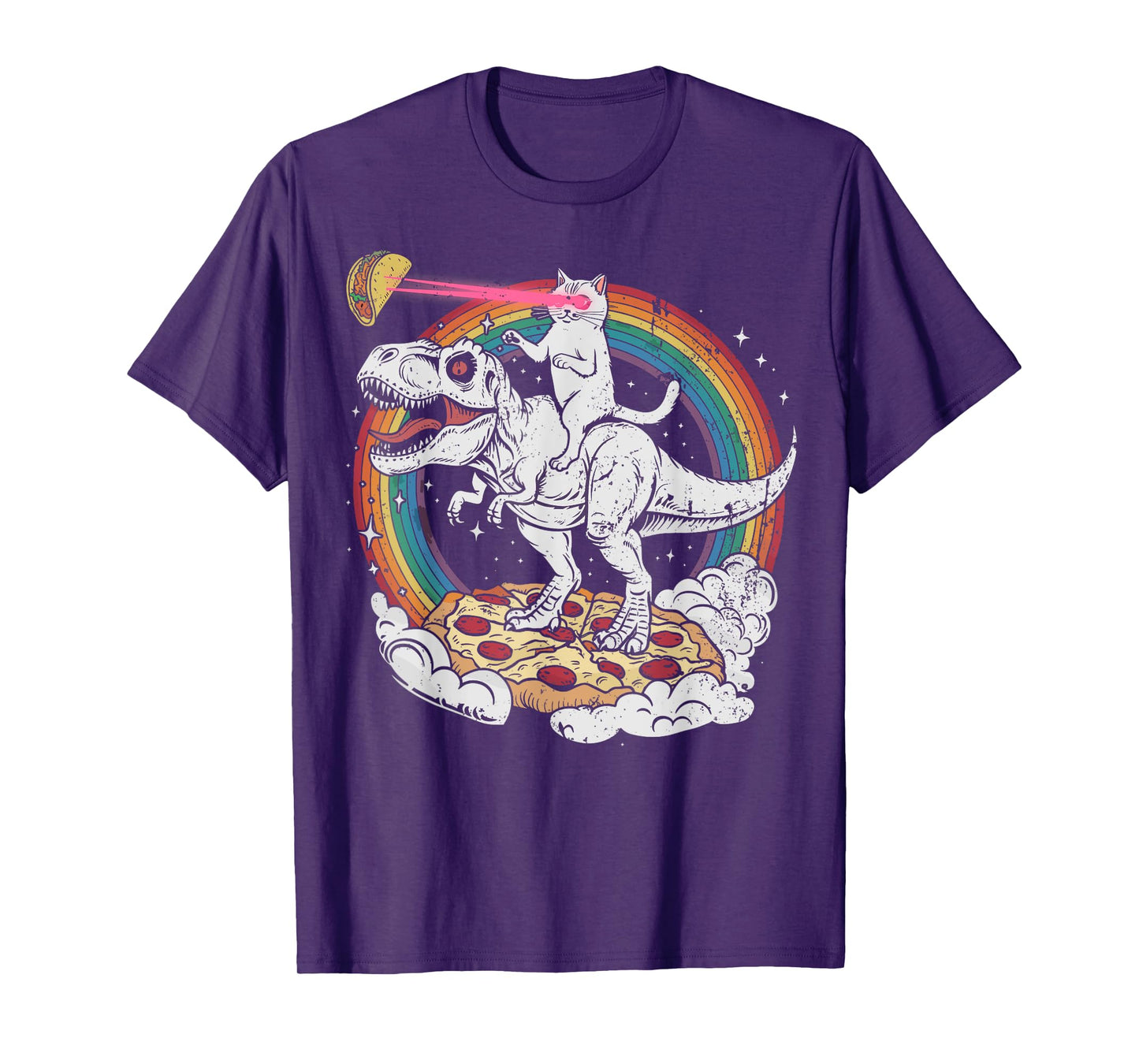 Cat Riding Dinosaur T-Rex & Rainbow Taco Pizza Lover Space Men Women Girls Kids T-Shirt